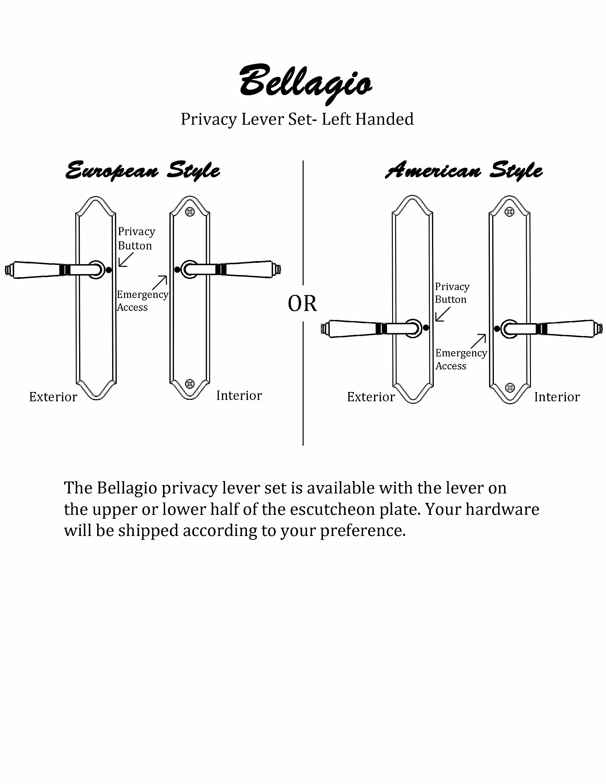 Bellagio by FPL - Solid Brass Left-Handed Privacy Door Lever Set in Black | Durable & Secure Interior Door Handle for Bedrooms & Bathrooms