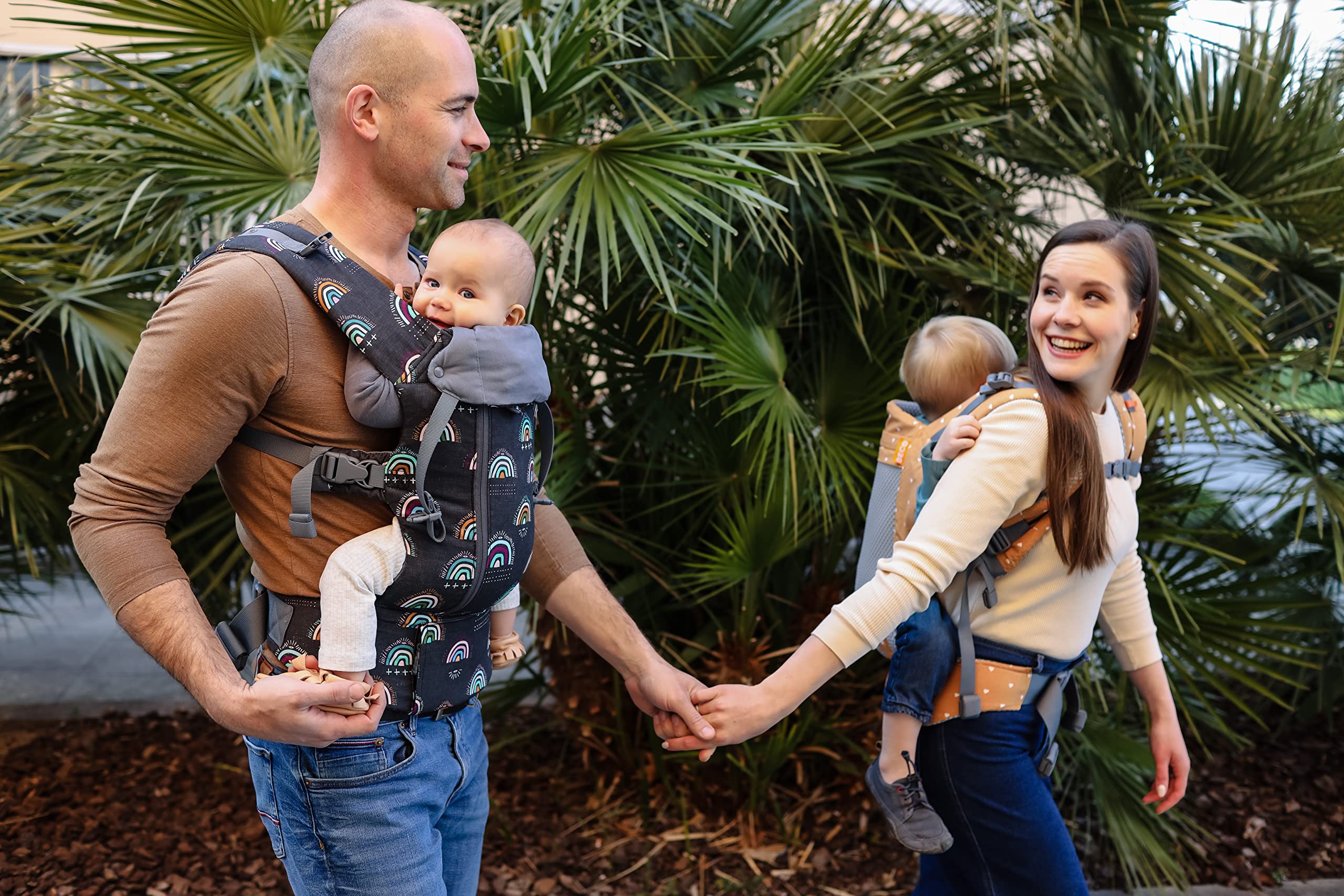 Beco Baby Carrier 8 Hybrid - Adjustable Infant to Toddler Carrier (7-45 lbs) | Ergonomic Front, Back & Hip Carry | Breathable Mesh Backpack for Cooling Comfort | Boho Rainbow Design - Perfect for Hiking, Travel & Everyday Use