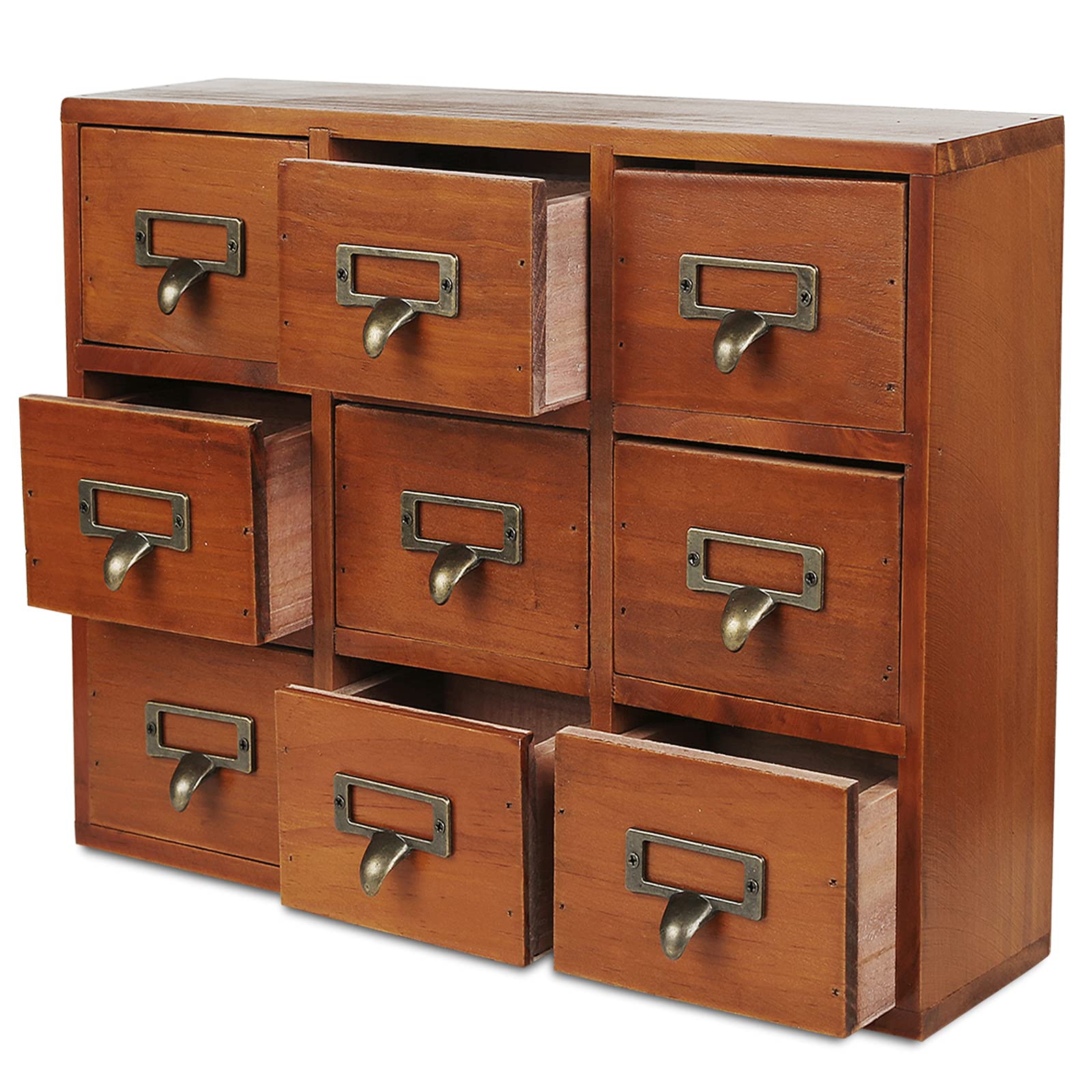 Wooden Desk Drawer Organizer - Vintage Apothecary Style 9-Drawer Craft Cabinet for Home Office, Tea Storage & Bedroom Organization | Perfect for Jewelry, Stationery & Sewing Supplies Storage