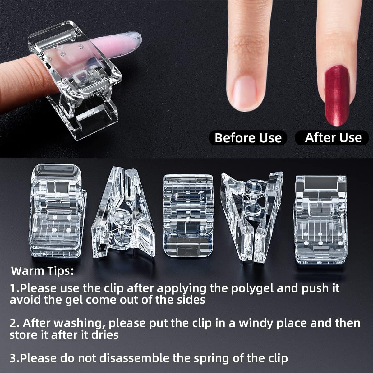 NAILWIND Polygel Nail Clips for Nail Extensions - 10-Piece Quick Building Nail Tips Clips for False Nails, Dual Forms & Manicure Tools - Perfect for DIY Nail Art & Salon Professionals