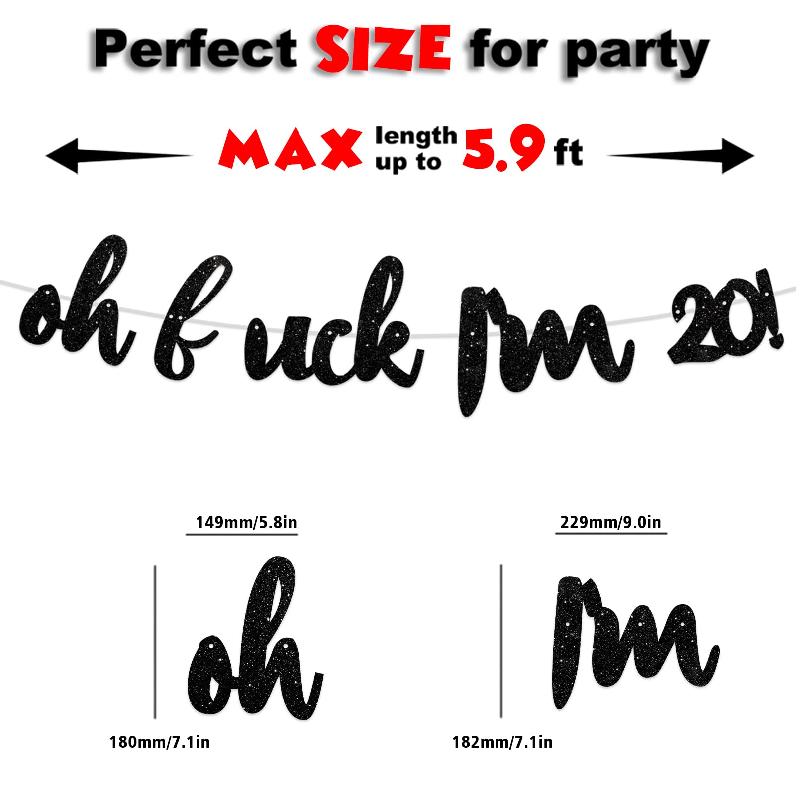 Glitter Black 'Oh Luck I'm 20!' Birthday Banner Backdrop - Cheers to 20 Years Theme Party Decor for Girls & Boys - 20th Birthday Anniversary Photo Studio Props, Flags & Party Supplies - Perfect for Birthday Celebrations, Photo Booths & Social Media Backgrounds