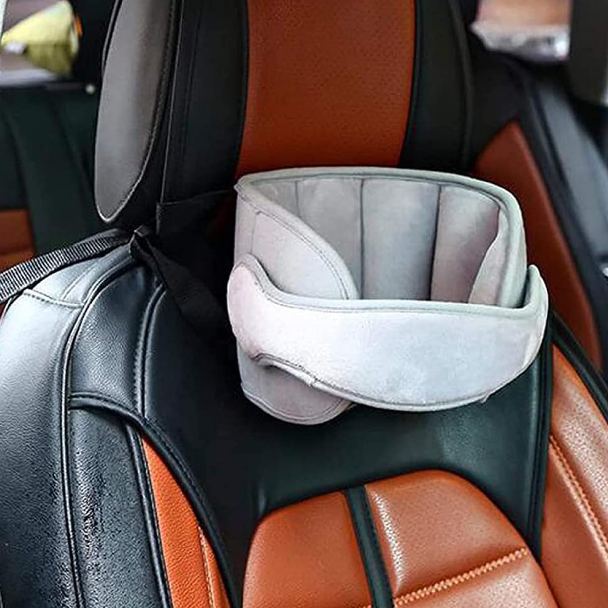 Adjustable Infant Car Seat Head Support Band - Soft Neck & Head Protector for Babies & Toddlers - Grey Safety Cushion for Car Seats & Booster Seats - Perfect for Road Trips & Long Drives