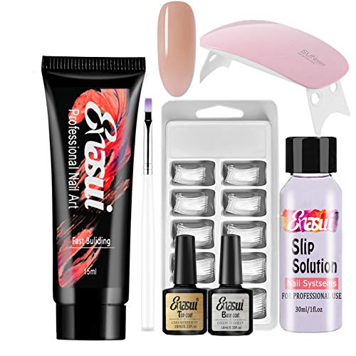 Professional Poly Extension Nail Gel Kit - Builder Gel Nail Extension Set with Base Coat, Top Coat, Nail Tips & Brushes, UV/LED Lamp (Nude) | DIY Salon-Quality Manicures at Home, Perfect for Nail Art, Extensions & Gel Polish Applications