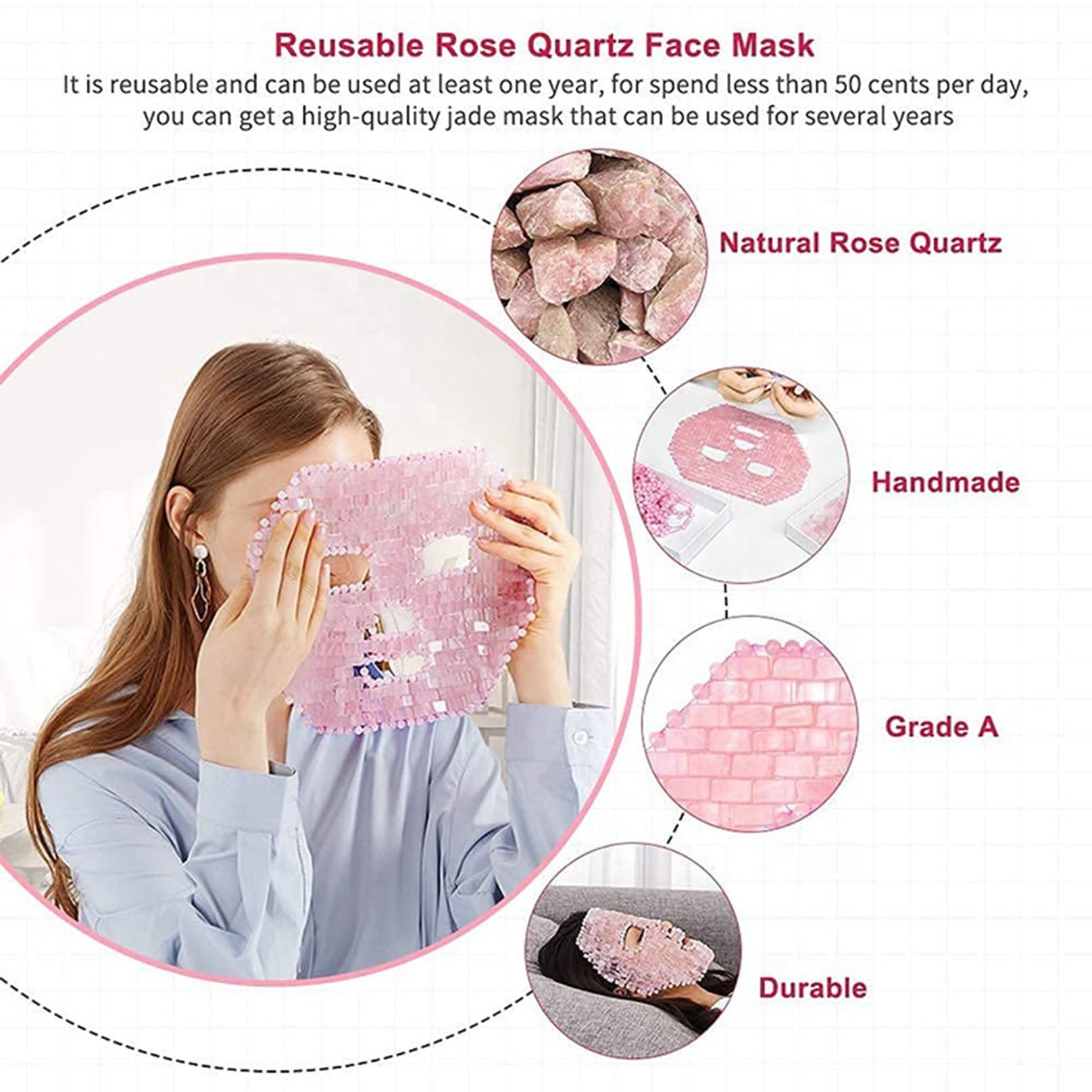 Natural Jade Skincare Set - Clear Quartz & Jade Sleeping Mask, Facial Massage Tools with Jade Roller, Gua Sha, Eye Mask | Cold Therapy Beauty Tools for Women | Perfect for Relaxation, Anti-Aging & Spa Night Routine