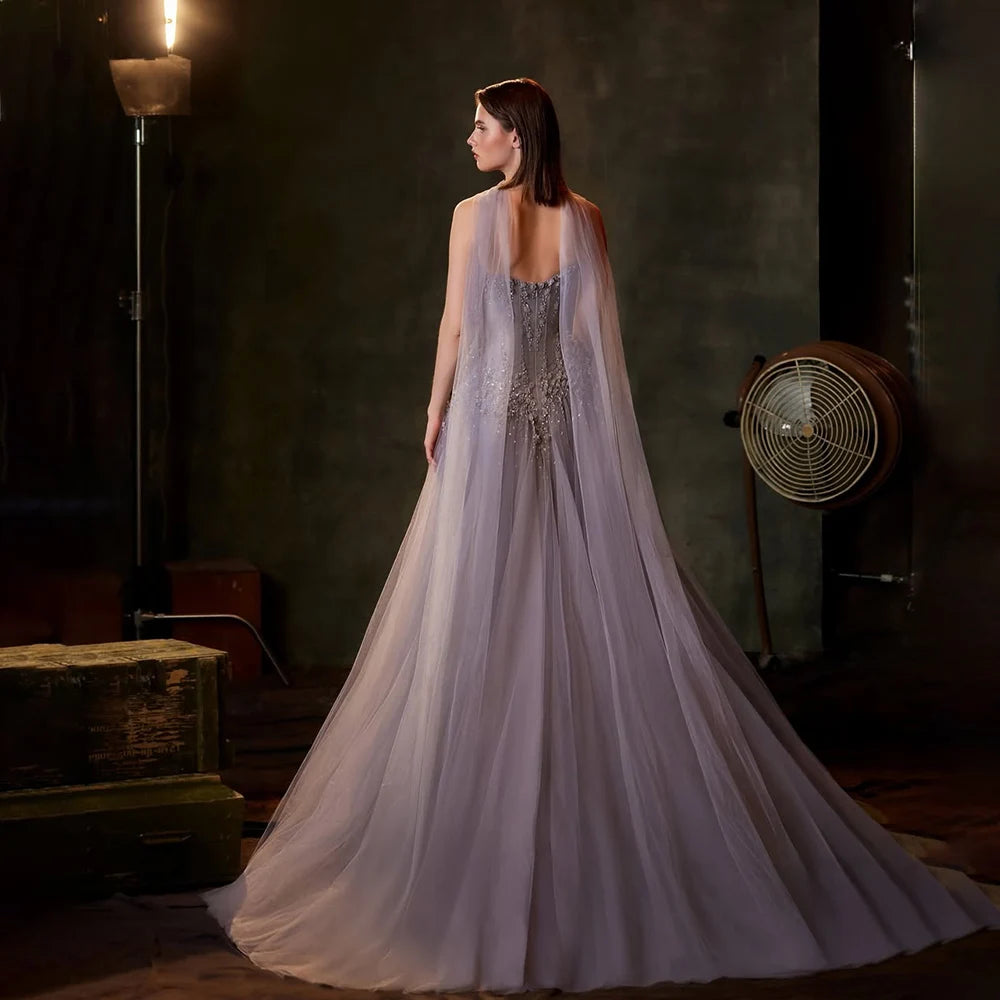 Elegant Dubai Arabic Lilac Beaded A-Line Evening Gown LA72832 - Formal Party Dress for Weddings, Galas & Special Occasions