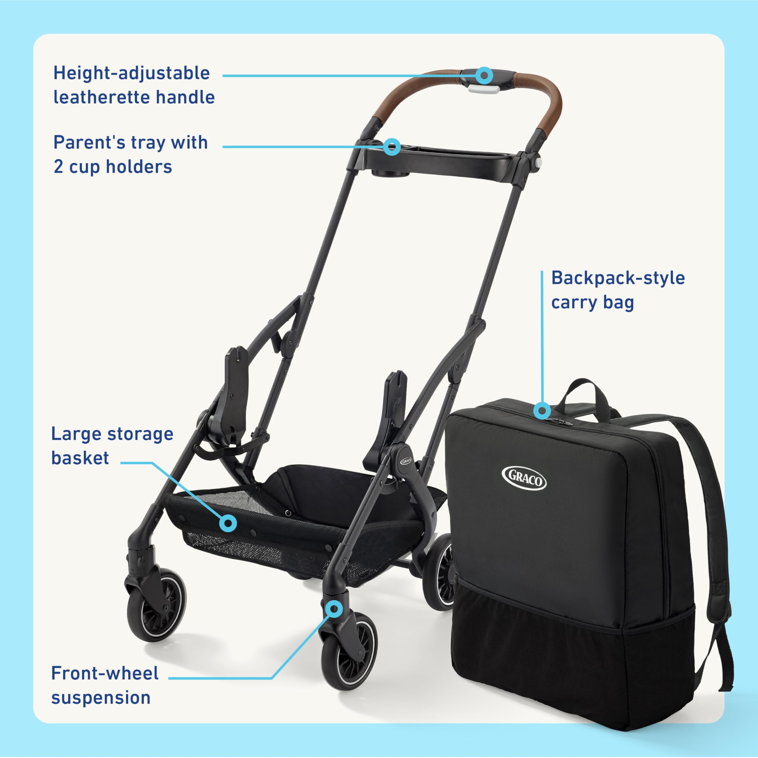 Graco On The Go MAX Lightweight Travel Stroller Frame - Compatible with All Graco Infant Car Seats, Compact Backpack Design for Easy Storage | Perfect for Air Travel, Shopping & Everyday Use with Baby