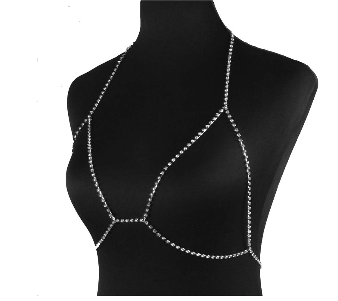 Shining Rhinestone Body Chain for Women - Crystal Bra & Waist Belly Bikini Chain - Silver Body Jewelry for Beach, Night Club & Party Accessories | Perfect for Summer Vacations, Pool Parties & Festive Events