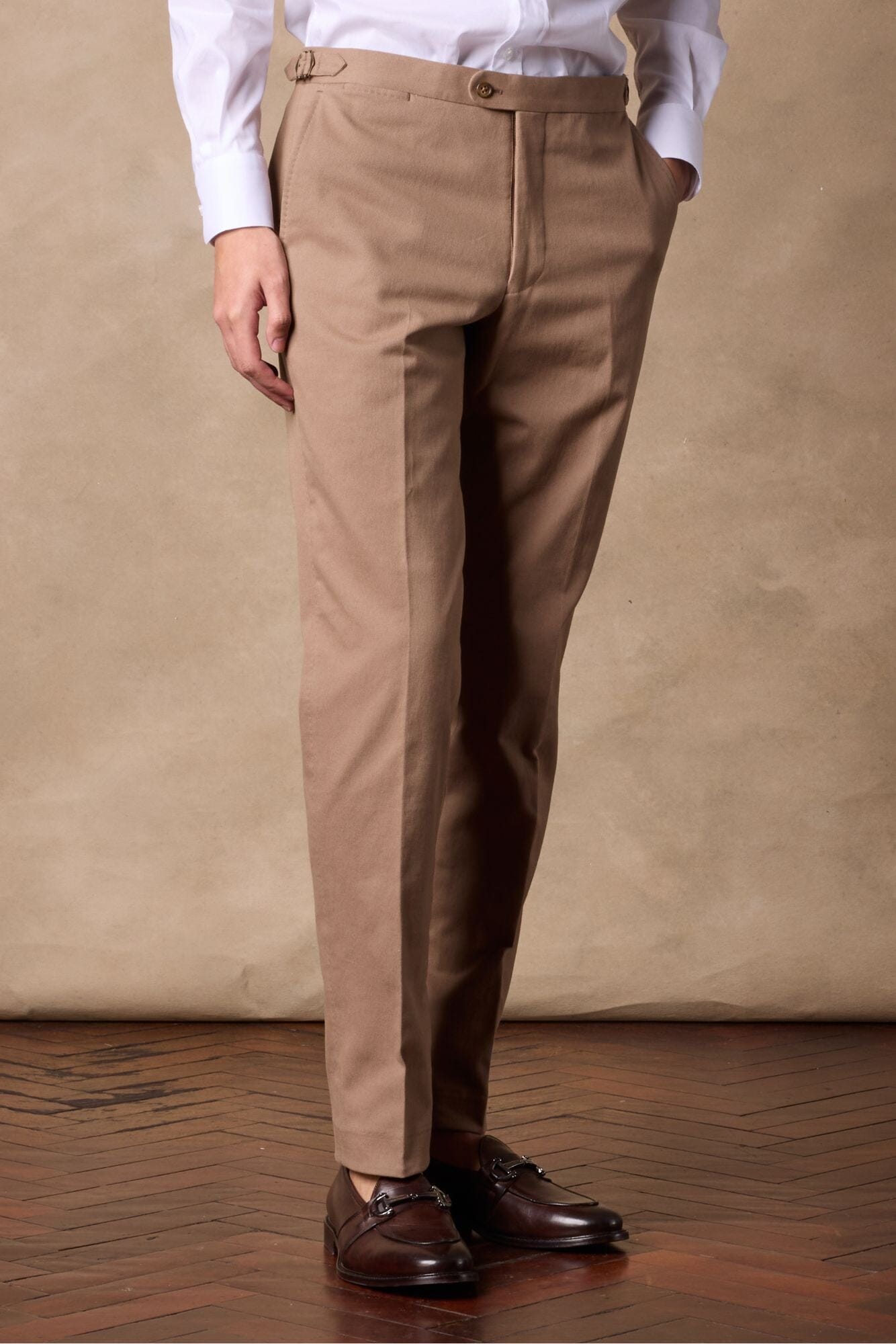 Apollo Men's Slim Fit Chino Pants - Light Brown Cotton Twill Stretch 410 for Business Casual & Office Wear