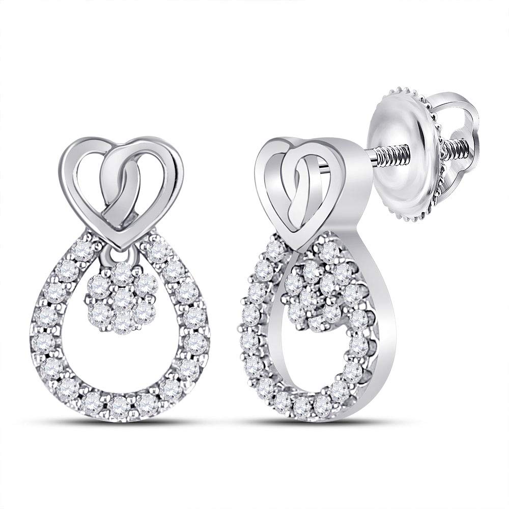 10K White Gold Women's Round Diamond Teardrop Heart Earrings - 1/6 Cttw Stud Earrings for Valentine's Day, Anniversary & Romantic Gifts