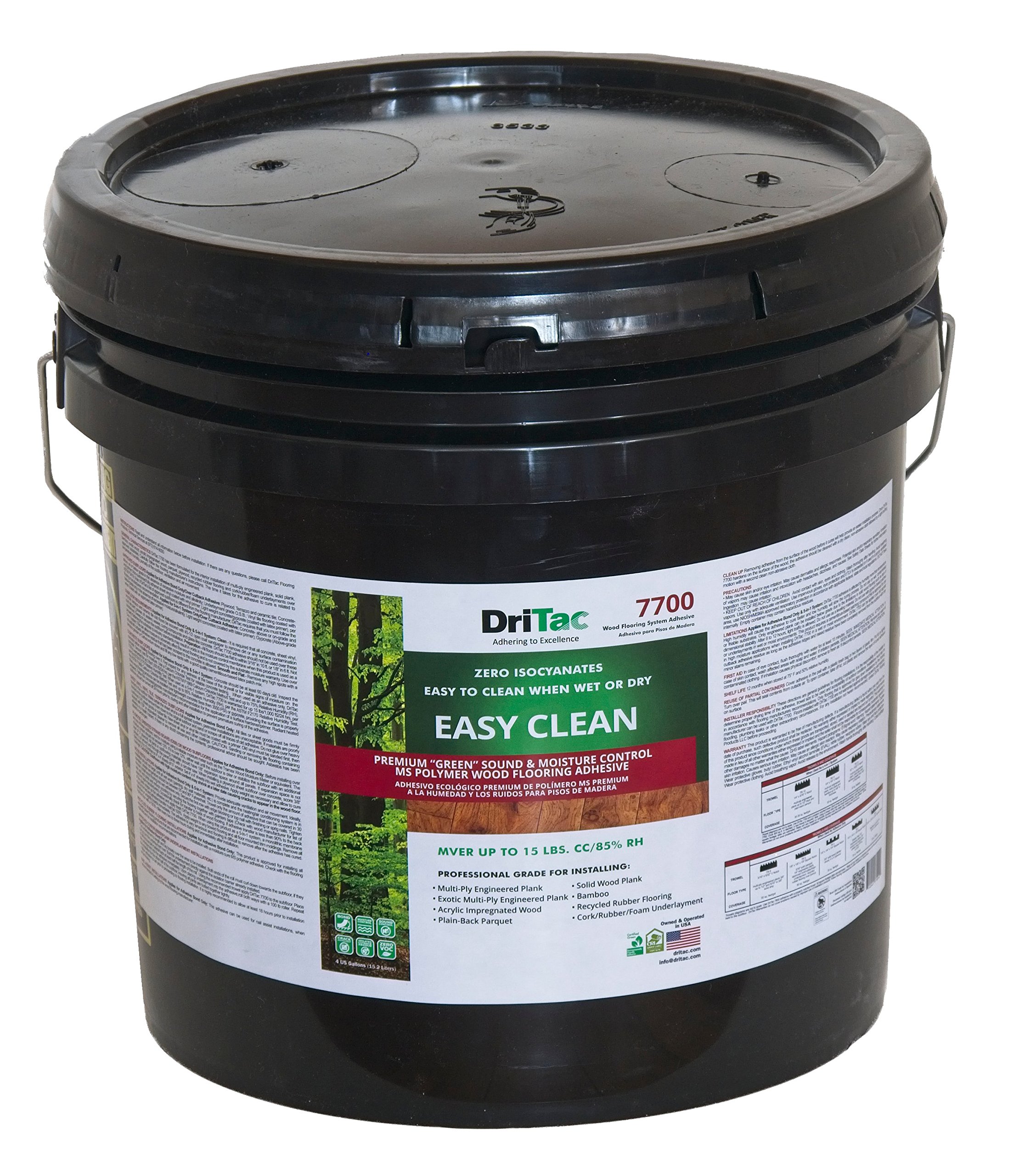 DriTac 7700 Easy Clean Wood Flooring Adhesive - 4 Gallon with Sound & Moisture Control - Ideal for Hardwood, Laminate & Engineered Floors Installation