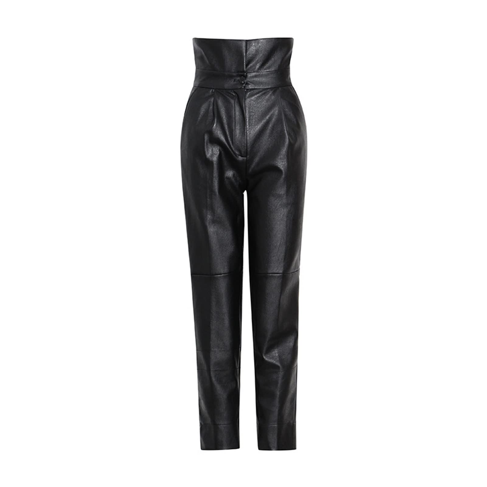 TWOTWINSTYLE Women's High Waist Casual Black Harem Pants - Loose Fit Solid PU Leather Minimalist Trousers for Everyday Wear & Yoga