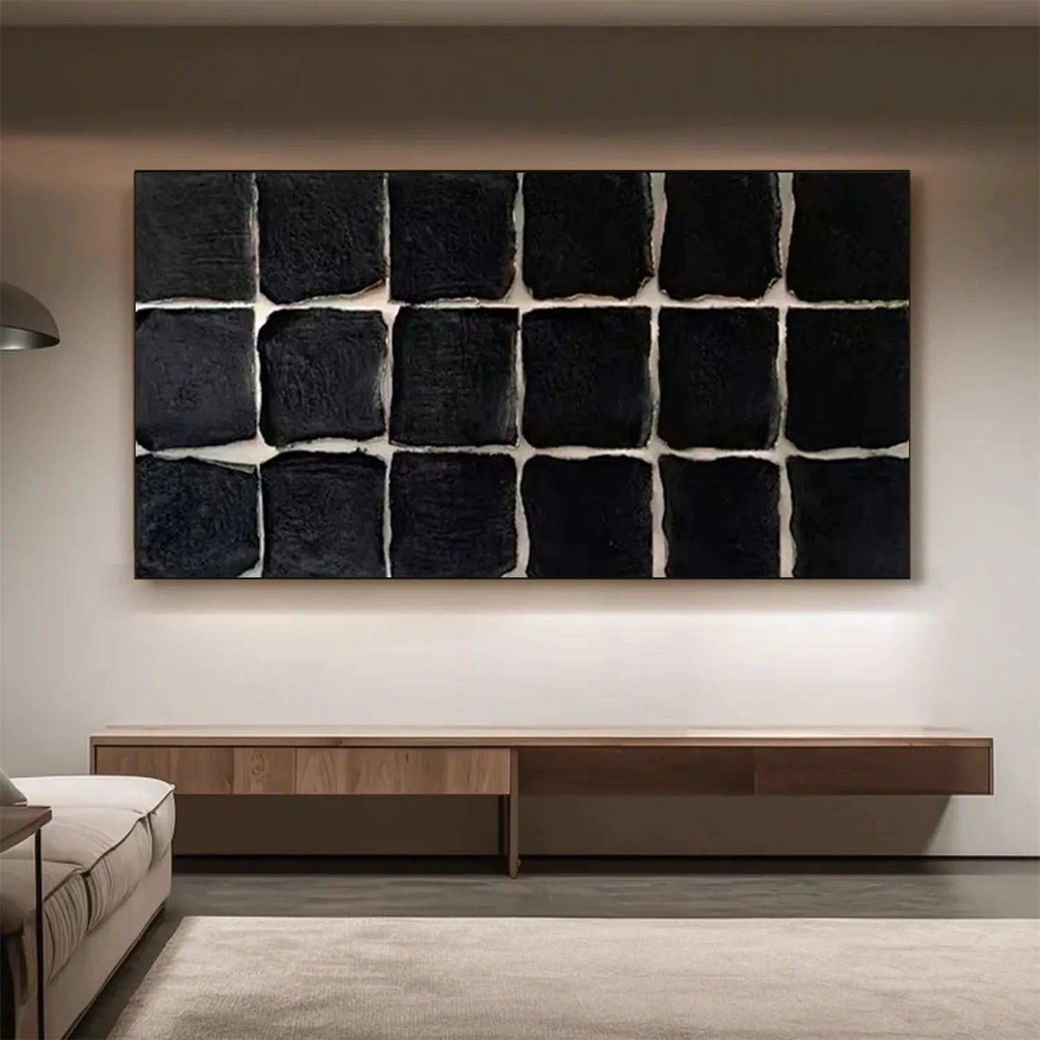 Black Minimalist Textured Painting Canvas - Modern Abstract Wall Art for Home & Office Decor - Perfect for Living Room, Bedroom, or Studio Display #MZ116