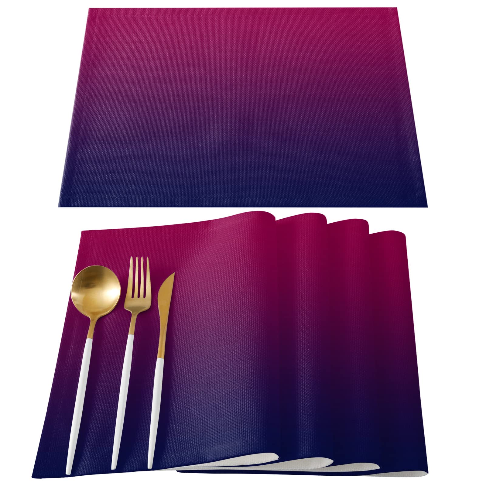 Non-Slip Washable Holiday Placemats Set of 4 - Heat Resistant Ombre Red Black Table Mats for Kitchen, Dining & Coffee Time - Perfect for Christmas, Thanksgiving & Family Gatherings