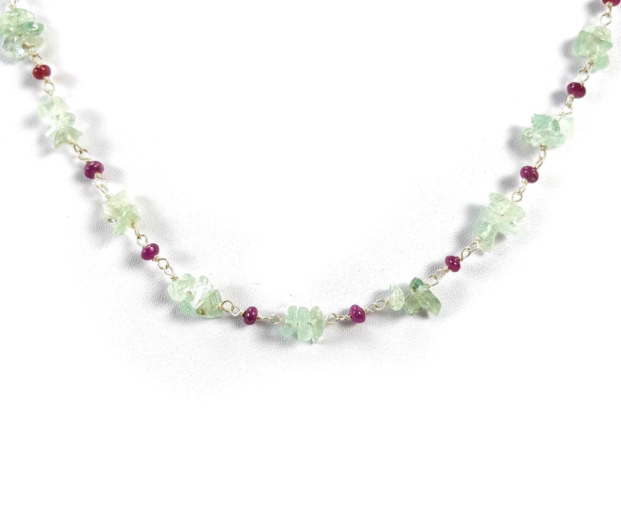 Natural Raw Uncut Emerald & Ruby Gemstone Beads Necklace - 925 Sterling Silver Chain, 16 Inch Statement Jewelry Gift for Women | Perfect for Weddings, Parties & Special Occasions