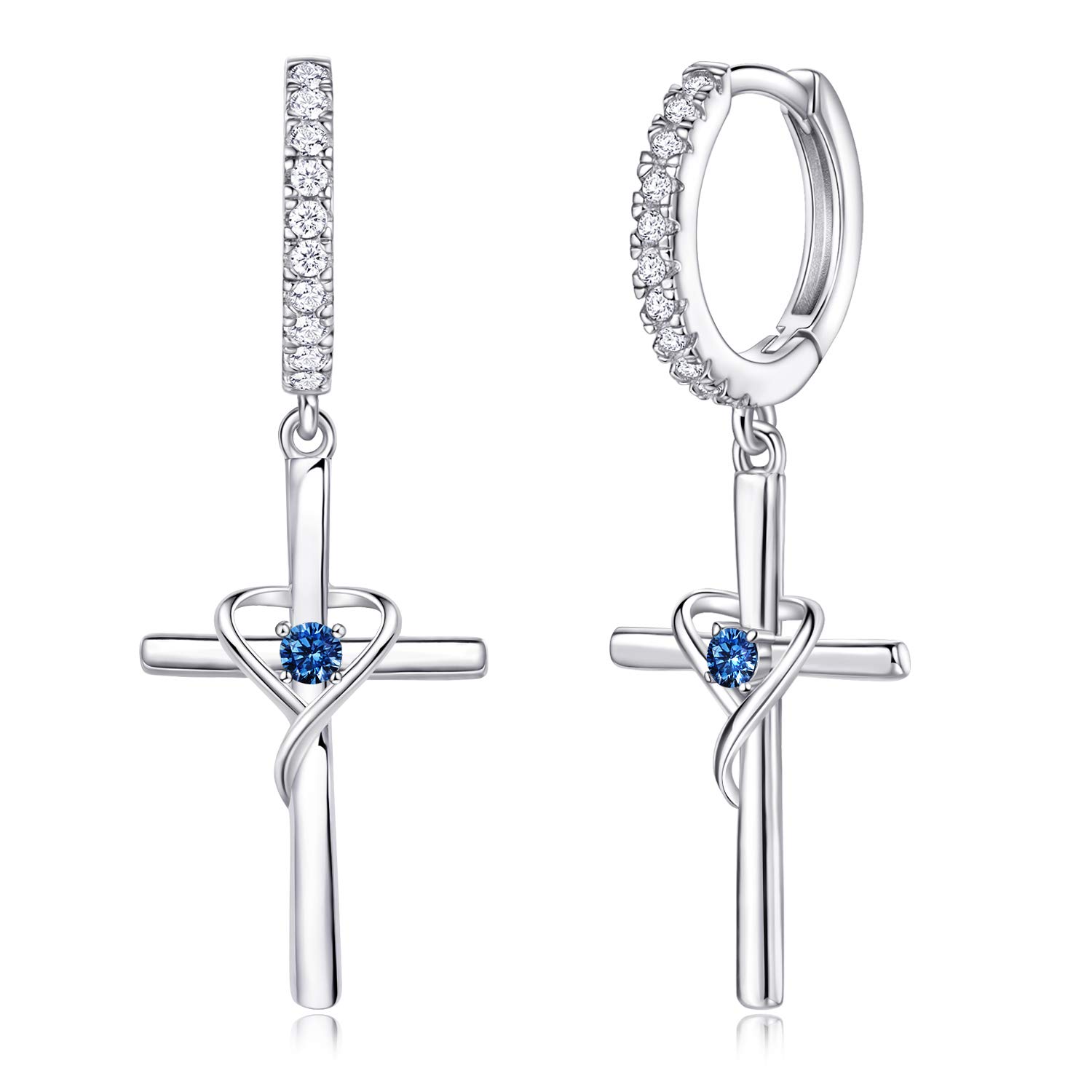 AmorAime 925 Sterling Silver Heart & Cross Dangle Earrings for Women - 14k Gold Plated Birthstone Jewelry - Perfect for Easter Gifts, Birthday Presents & Everyday Wear