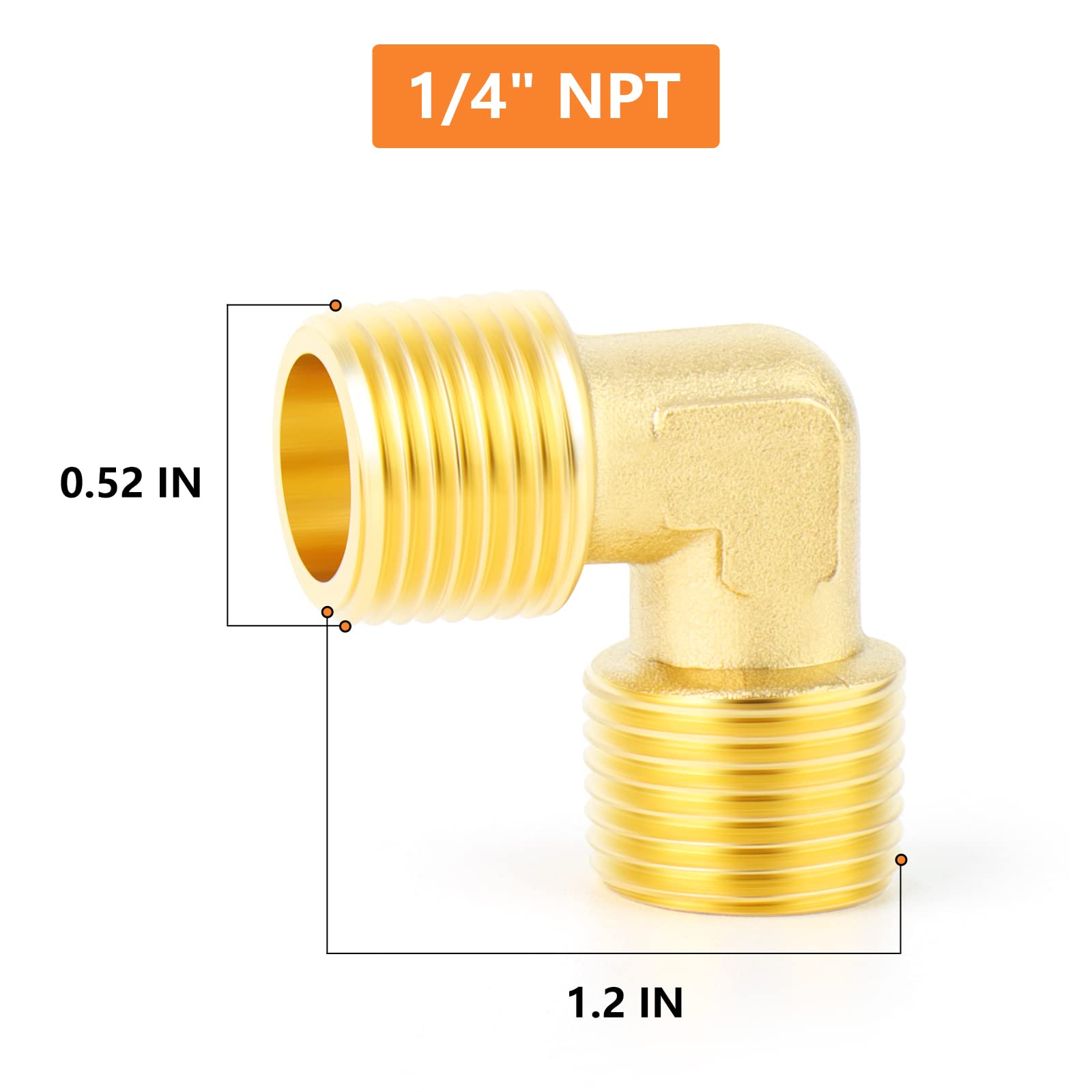 90 Degree Barstock Street Elbow - 5PCS 1/4 Inch NPT Male to Male Brass Pipe Fitting - Perfect for Plumbing, HVAC, and Industrial Applications