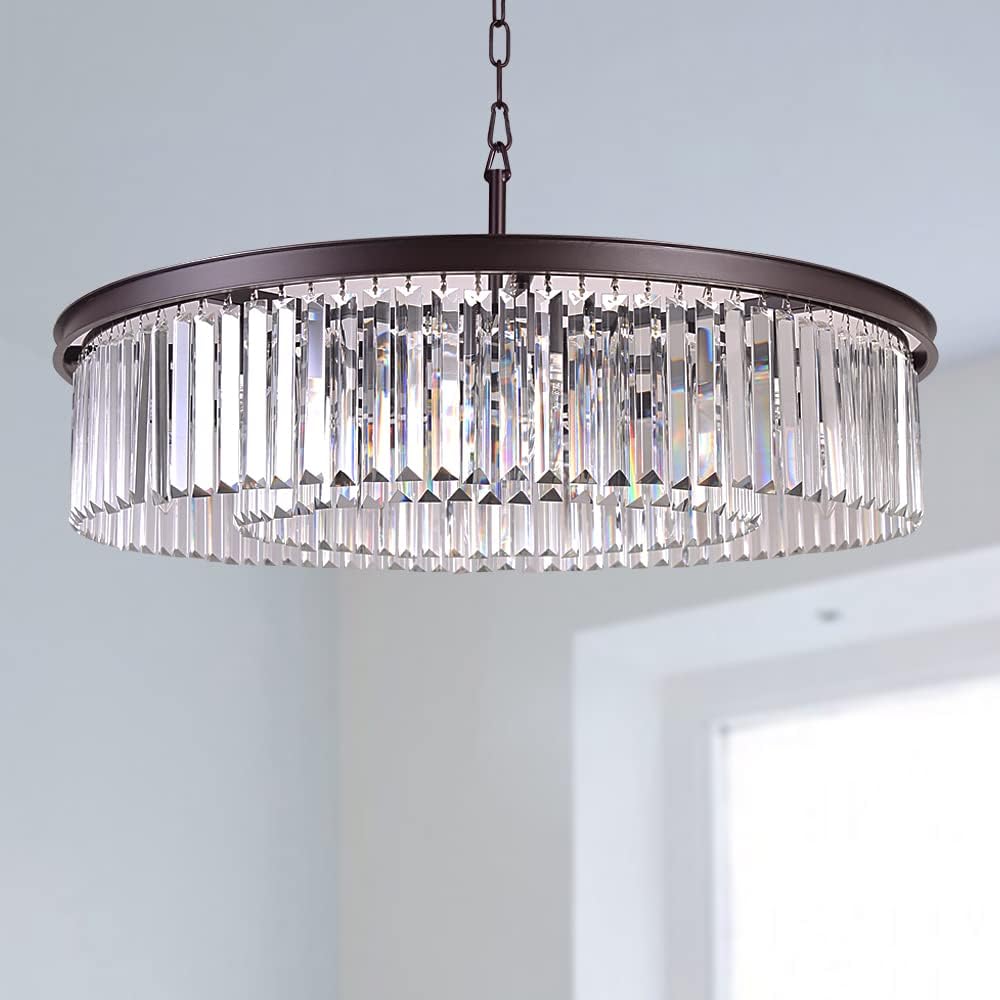 Oil Rubbed Bronze Crystal Chandelier - Modern 8-Light Ceiling Fixture for Dining Room & Living Room | Elegant Pendant Lighting with 33.5
