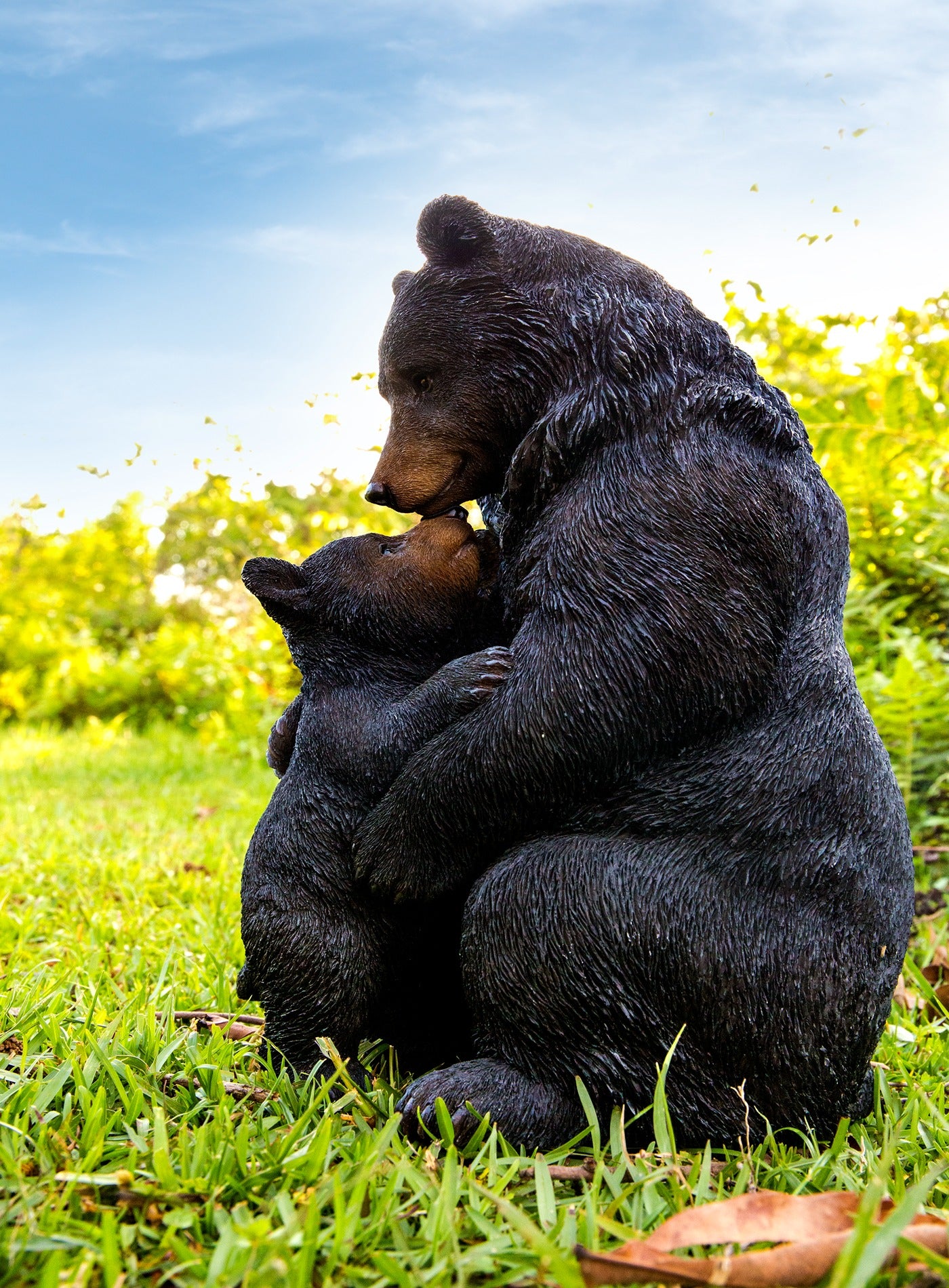 Mother and Baby Bear Garden Statue - Black Outdoor Sculpture for Home Decor, Yard, and Garden Landscaping
