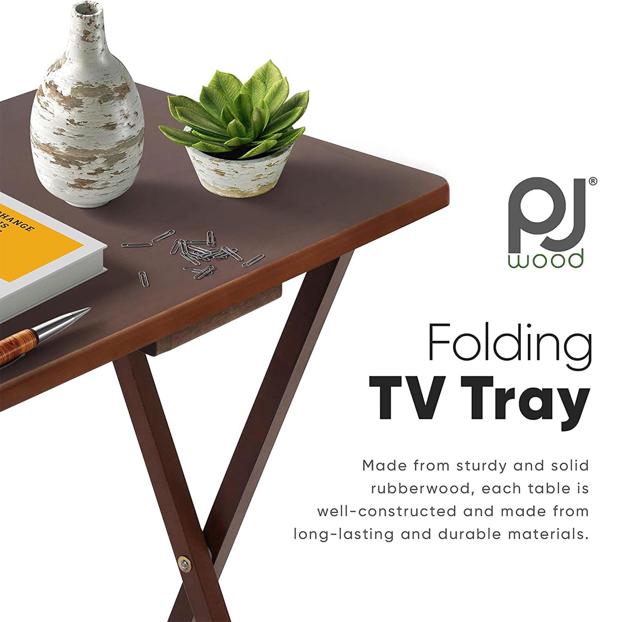 PJ Wood Portable Collapsible TV Snack Tray Table - Foldable Serving Stand for Couch, Bed, Sofa & Office - Honey Oak Finish (10 Pack) - Perfect for Movie Nights, Gaming & Home Entertainment