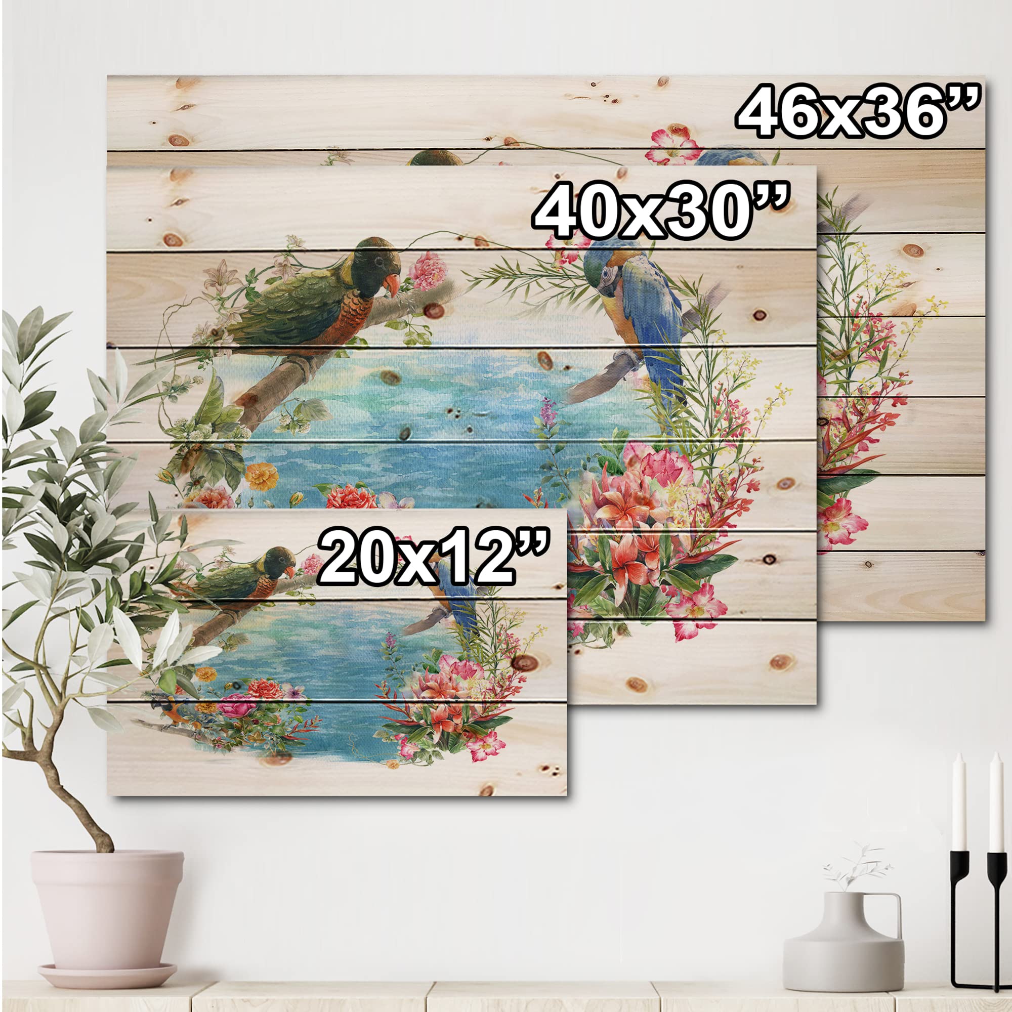 Blue Waterside Birds and Flowers Traditional Wood Wall Art - Handcrafted Pine Wood Decor with Large Animal Prints - Perfect for Living Room, Bedroom, or Office Wall Decor
