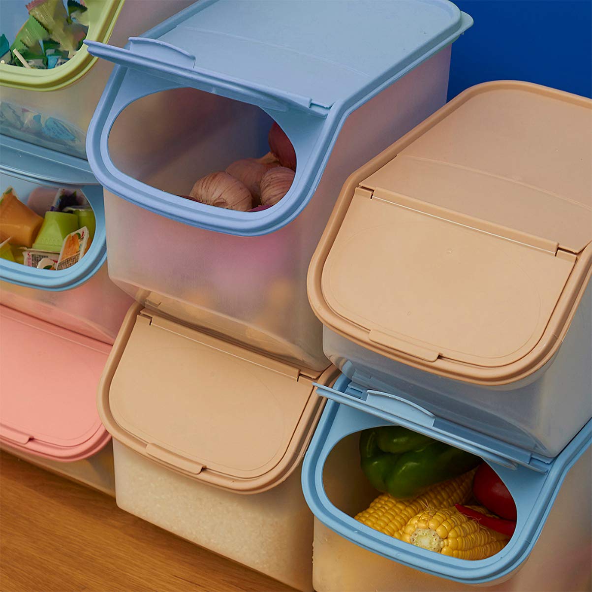 Cabilock Large Plastic Rice Storage Container with Dispenser - 10L Food Grain Holder for Rice, Flour, Cereal, Bread - Airtight Pantry Organizer for Kitchen, Home, Office (Blue) - Perfect for Meal Prep, Bulk Food Storage & Space Saving