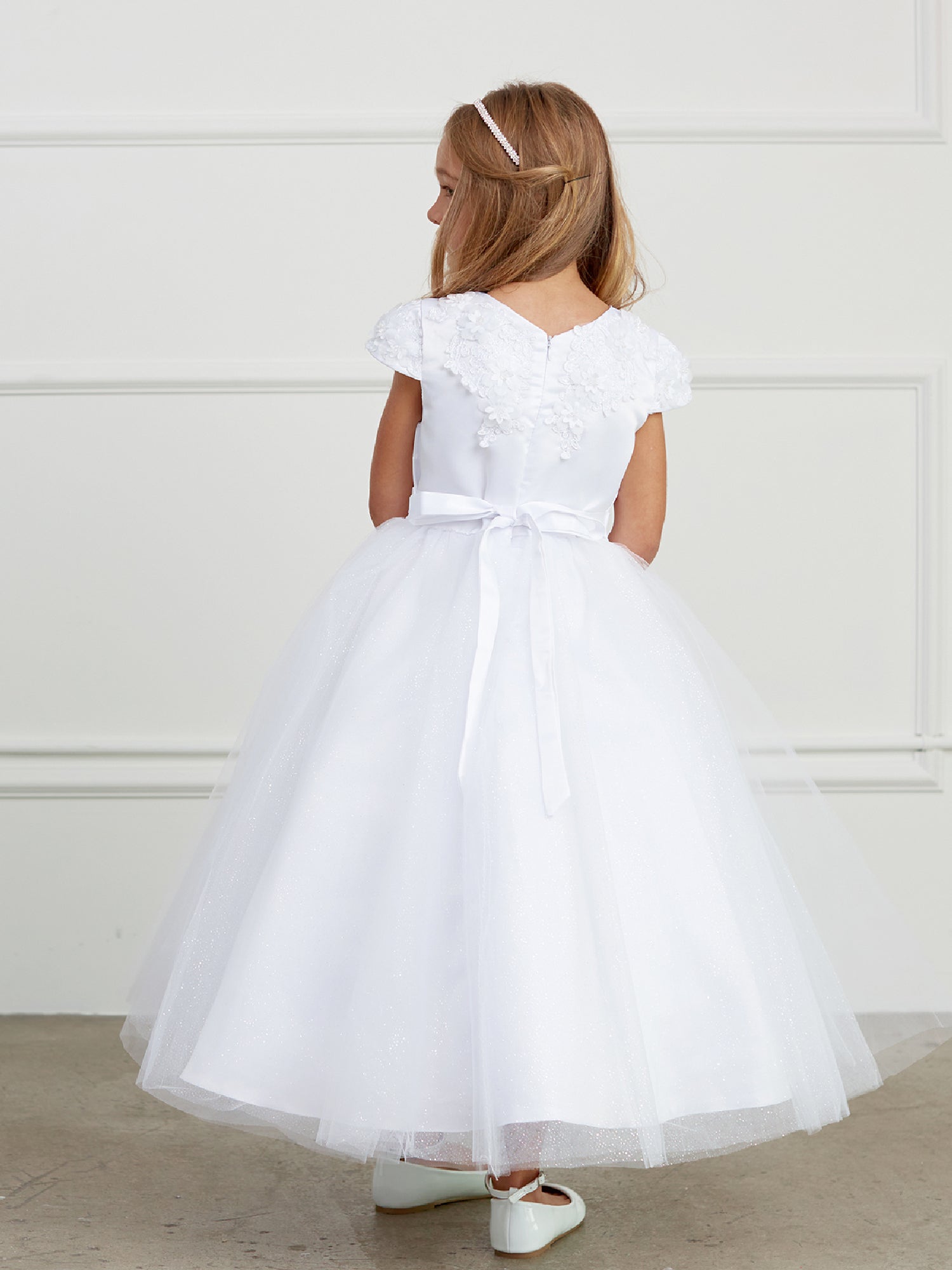 3D Flower Neckline Communion Dress for Big Girls - White, Sizes 8-18 | First Communion, Baptism & Special Occasion Dresses