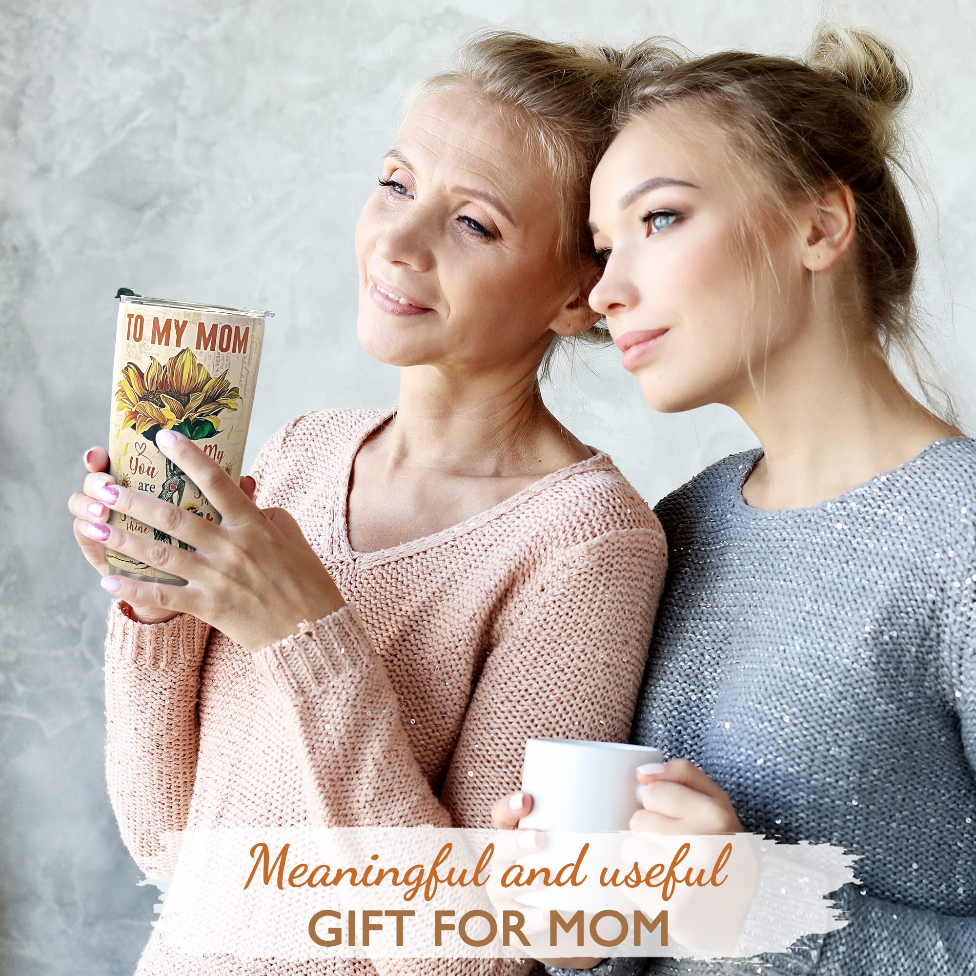 20oz Stainless Steel Tumbler with Sunflower Design - Perfect Gift for Mom from Daughter - Birthday, Christmas & Valentine's Day Present - Ideal for Coffee, Tea & Cold Drinks at Home, Office or Travel