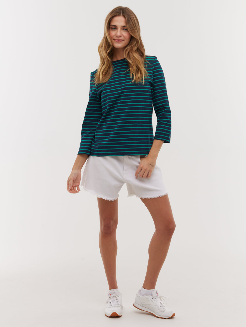 Lesedi 3/4 Sleeve Striped T-Shirt for Women - Casual Comfort Fit Cotton Top for Everyday Wear & Summer Outfits
