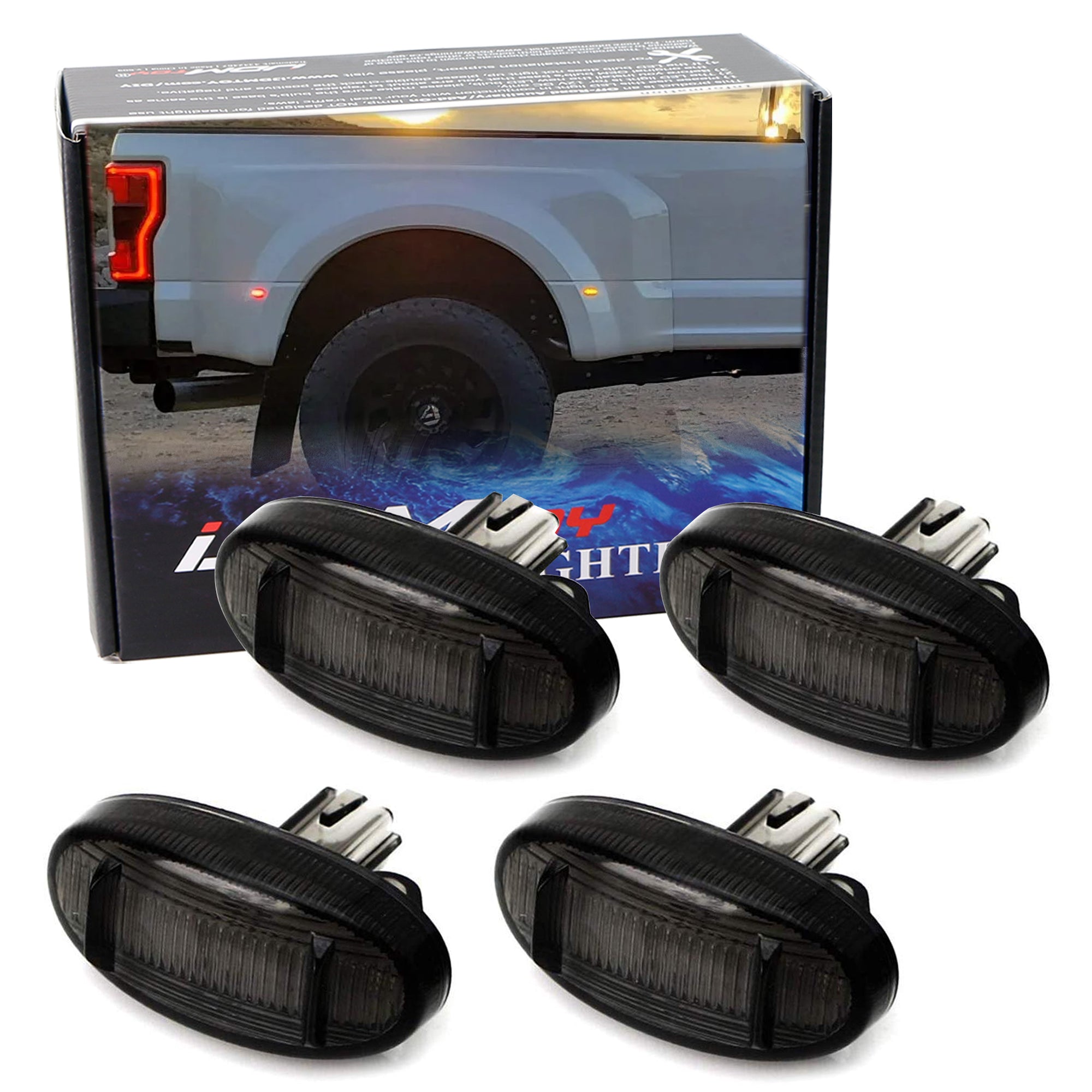 4-Piece Smoked 48 LED Wheel Fender Side Marker Lights for 2011-2023 Ford F250 F550 Dually Trucks - Waterproof & Durable for Off-Road & Night Driving