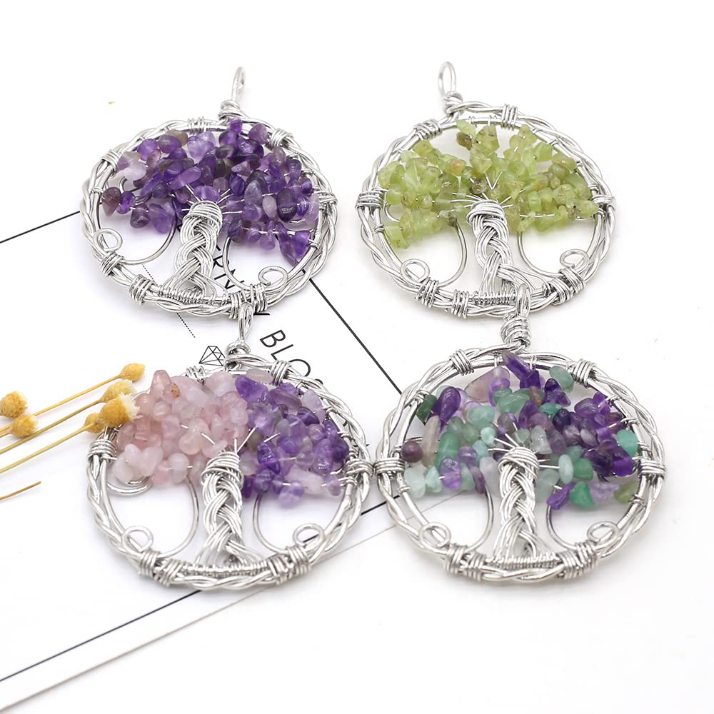 Healing Crystal Pendants - Natural Tree of Life Quartz Gemstone Charms for Jewelry Making, Positive Energy & Good Fortune | Spiritual Gift, Meditation Accessory, Yoga Jewelry