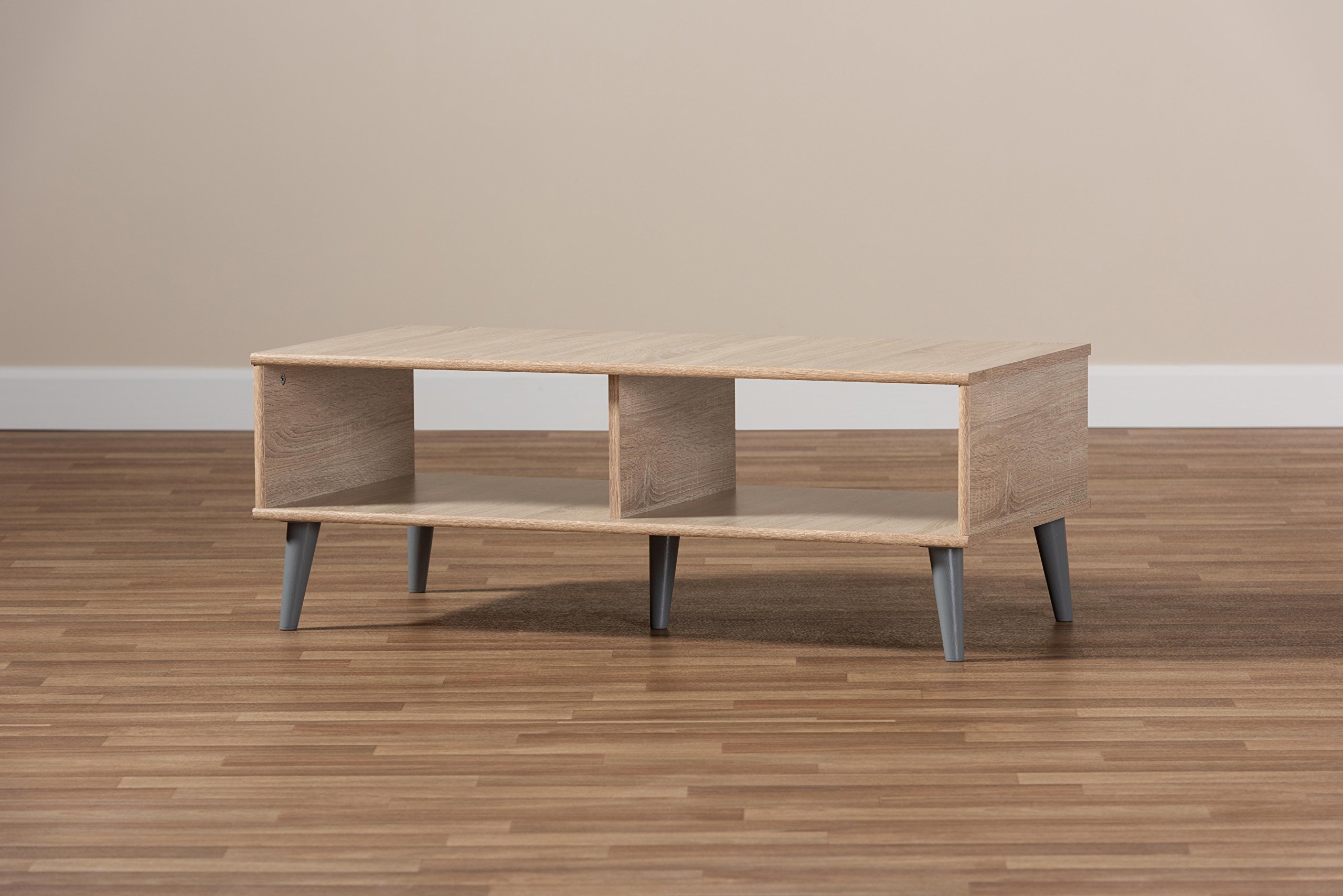 Baxton Studio Piotr Modern Coffee Table - Solid Oak Brown & Dark Gray Finish for Living Room, Lounge & Office Decor