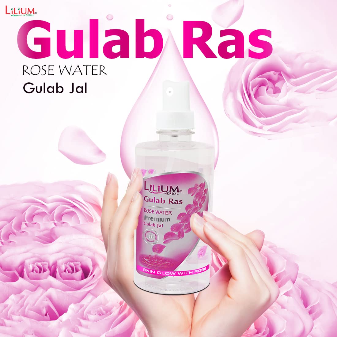Lilium Gulab Ras Pure Rose Water 500ml - Natural Hydrating Facial Toner for Skin Care & Aromatherapy