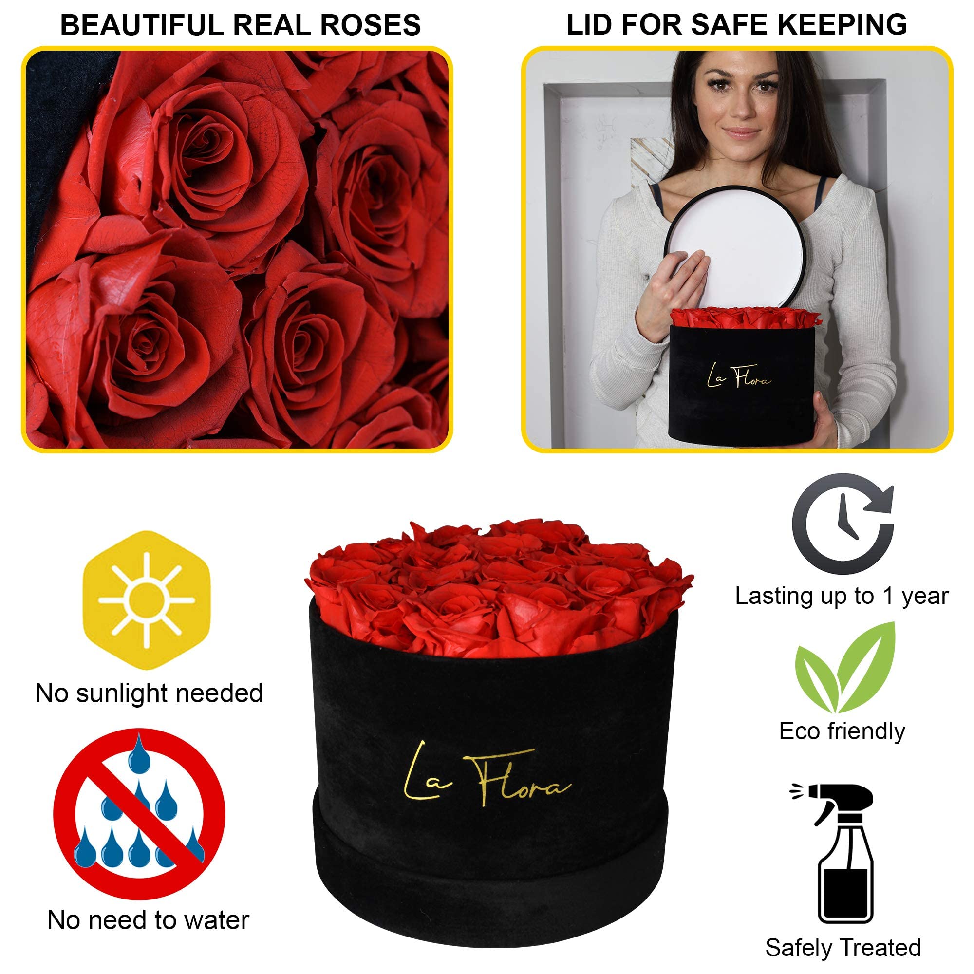 La Flora Preserved Roses Gift Box - 14-16 Long Lasting Roses That Stay Fresh for 1 Year | Perfect for Anniversaries, Valentine's Day, Weddings & Special Occasions