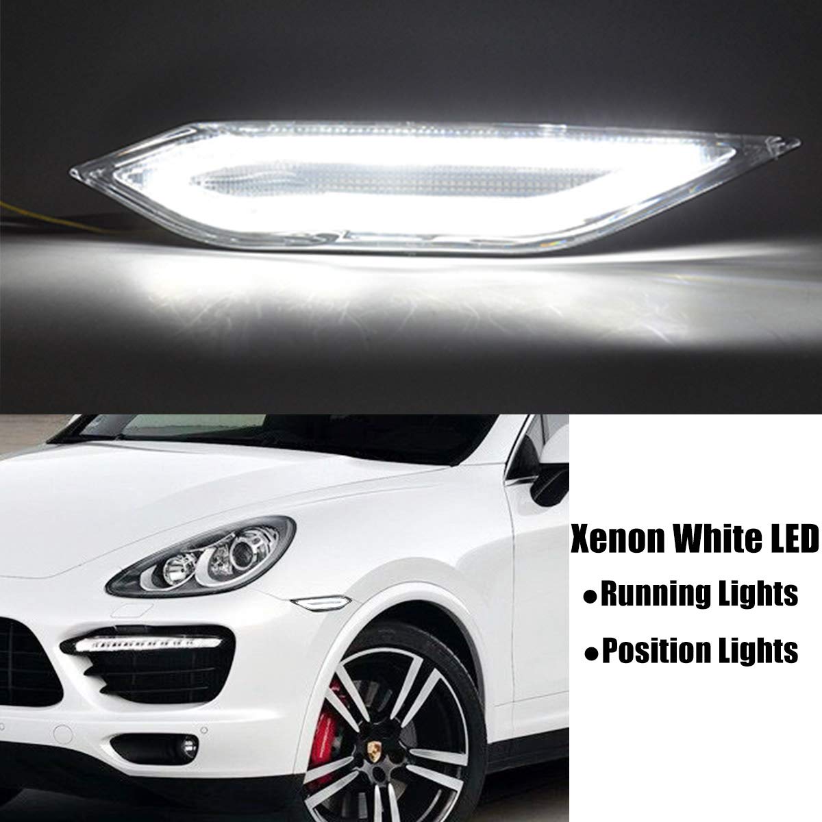 2011-2014 Porsche 958 Cayenne LED Side Marker Lights - Clear Lens Amber Turn Signal & Xenon White Running Lights | Waterproof Durable Replacement for Front Position Lights | Perfect for Night Driving & Car Customization
