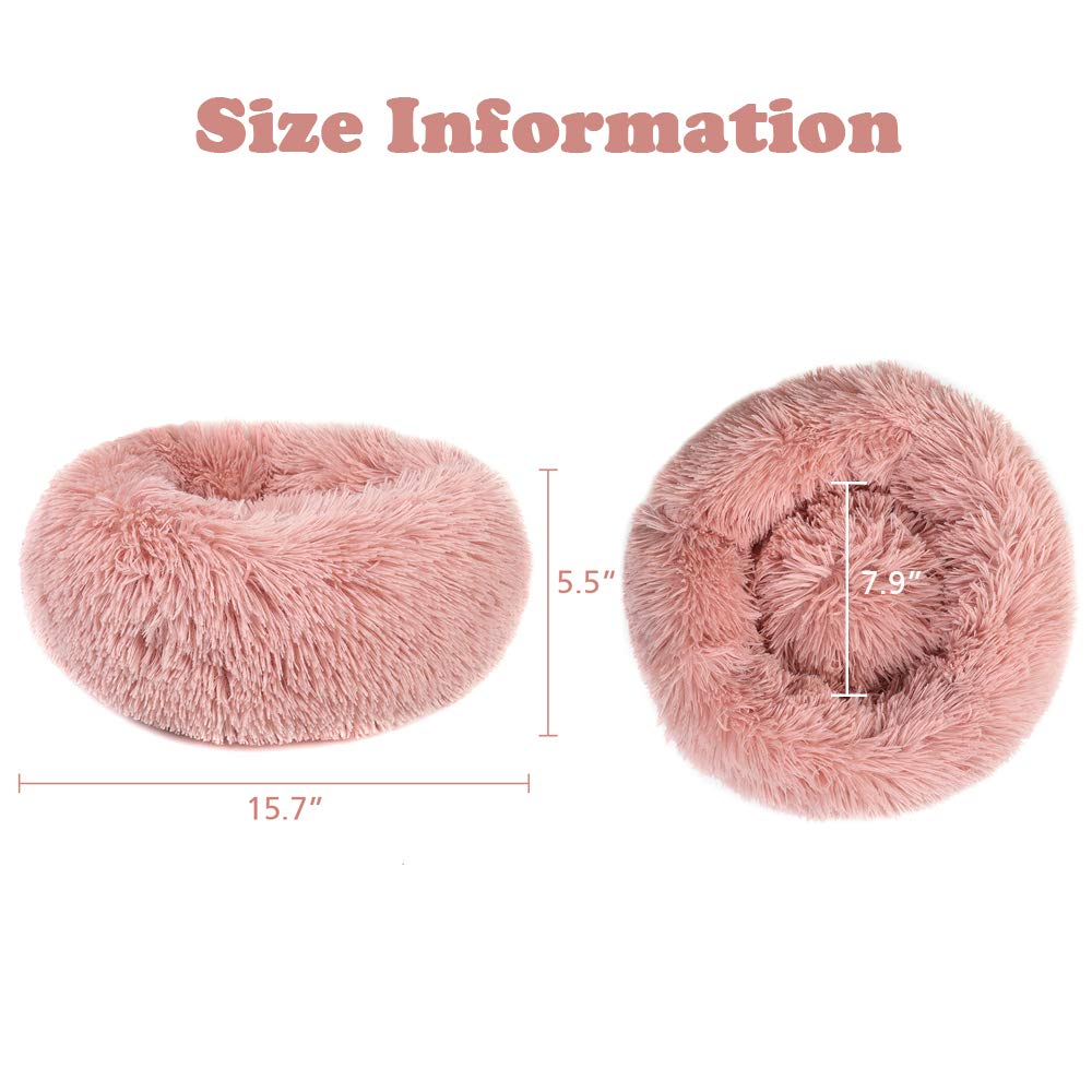**Otoez Small Round Plush Donut Pet Bed for Puppies & Kittens - Anti-Anxiety Calming Dog & Cat Bed with Non-Slip Waterproof Bottom, Washable (15.7