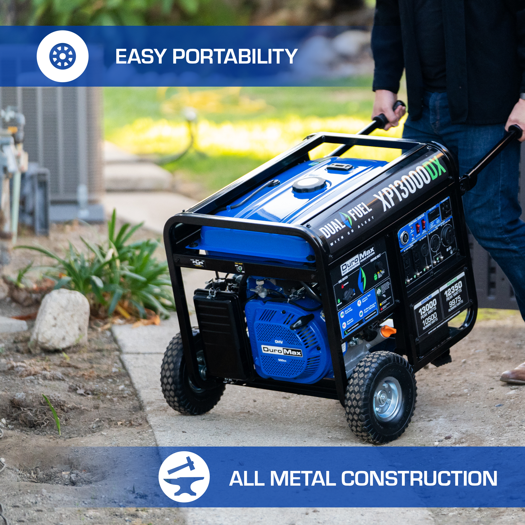 13,000W Dual Fuel Portable Generator with CO Alert - Reliable Backup Power for Home, Camping & Emergency Use
