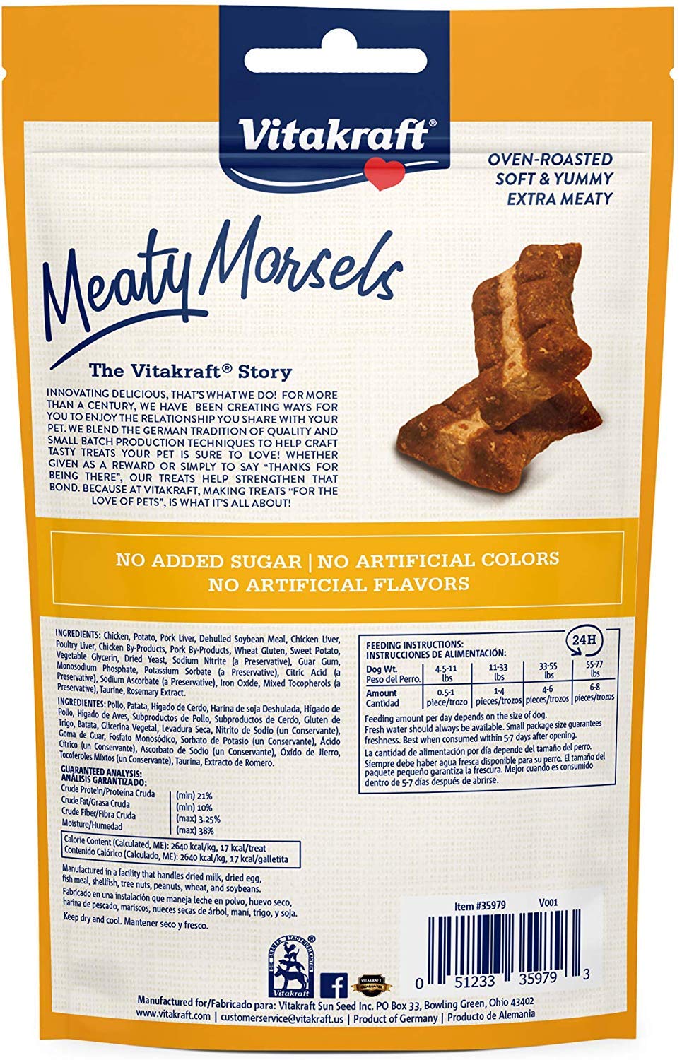 Vitakraft Chicken Meaty Morsels Dog Treats 3-Pack (4.2oz Each) - Grain-Free with Sweet Potatoes for Small & Medium Dogs - Perfect for Training, Rewards & Dental Health