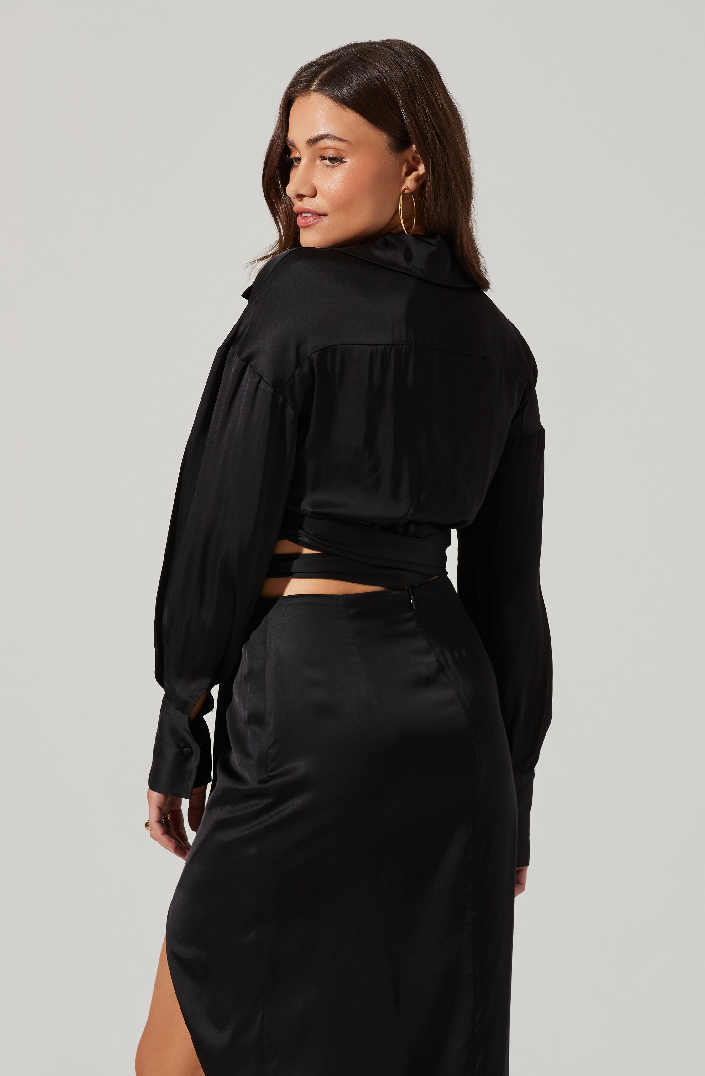 Loretta Women's Satin Cropped Tie Waist Blouse - Elegant Short Sleeve Shirt for Party, Date Night & Office Wear