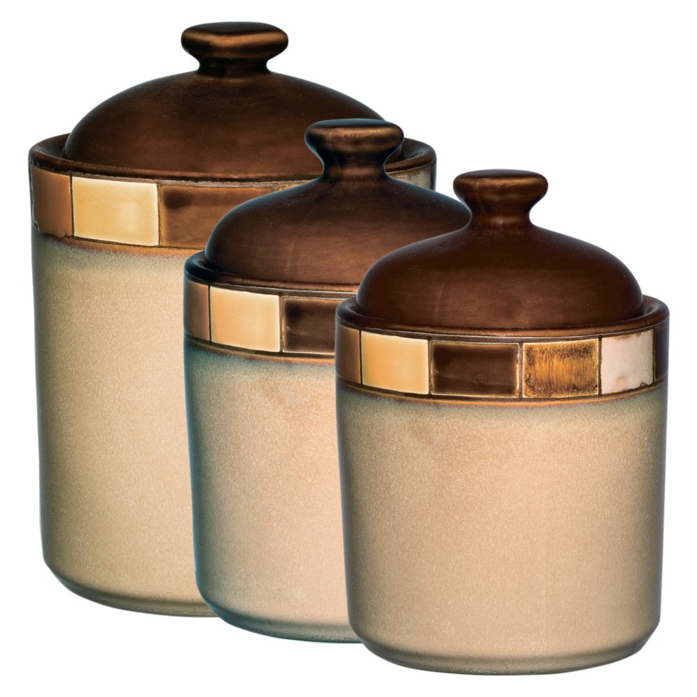 Gibson Casa Estebana 16-Piece Dinnerware Set & 3-Piece Canister Set - Beige & Brown Stoneware for 4 People - Complete Table Setting for Everyday Dining & Kitchen Storage