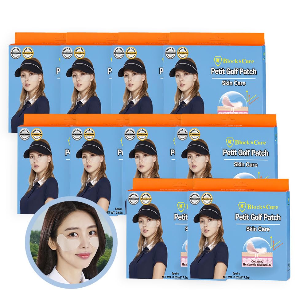 BLOCK&CARE UV Protection Golf Patches - 5 Pairs Sunblock Gel Facial Patches with Skincare Ingredients for Outdoor Sports & Sun Protection (10 Pack, Medium Size) | Perfect for Golf, Hiking, Cycling & Beach Activities