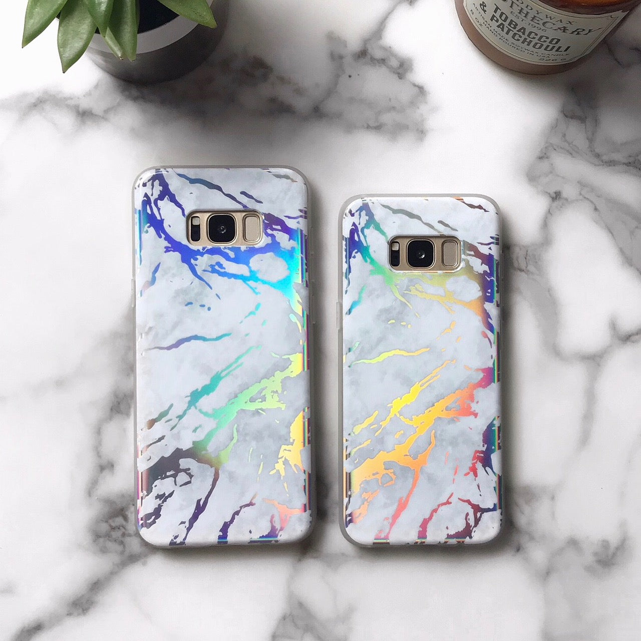 Holo White Marble Phone Case for Samsung Galaxy S21/S20/Note 20 - Premium Protective Cover with Glitter Design - Perfect for Everyday Use, Work & Travel