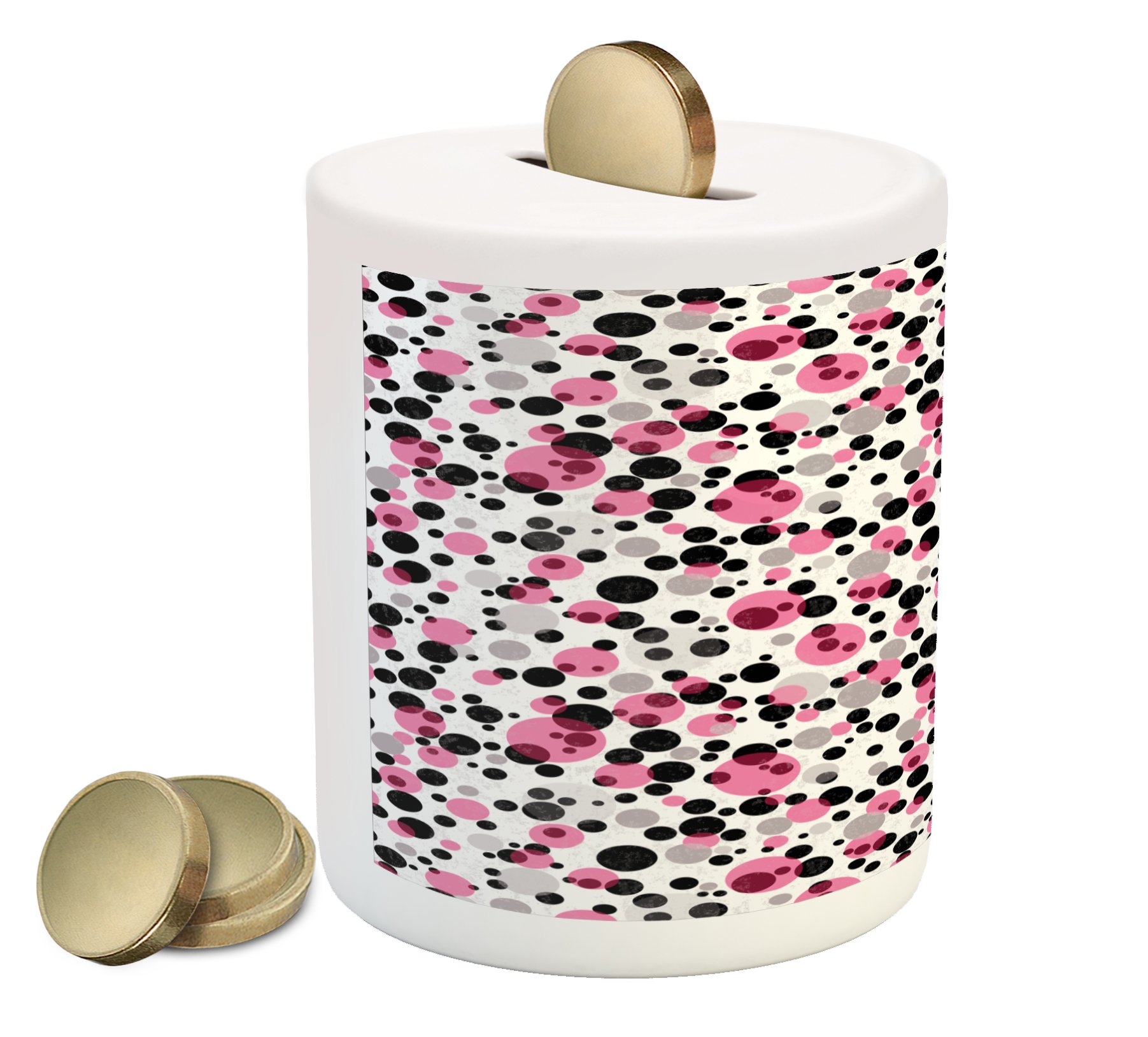 Ambesonne Retro Ceramic Piggy Bank - Colorful Polka Dot Grunge Design for Cash & Coin Savings | Unique Money Box for Kids, Teens & Adults | Perfect for Gifts, Home Decor & Savings Goals