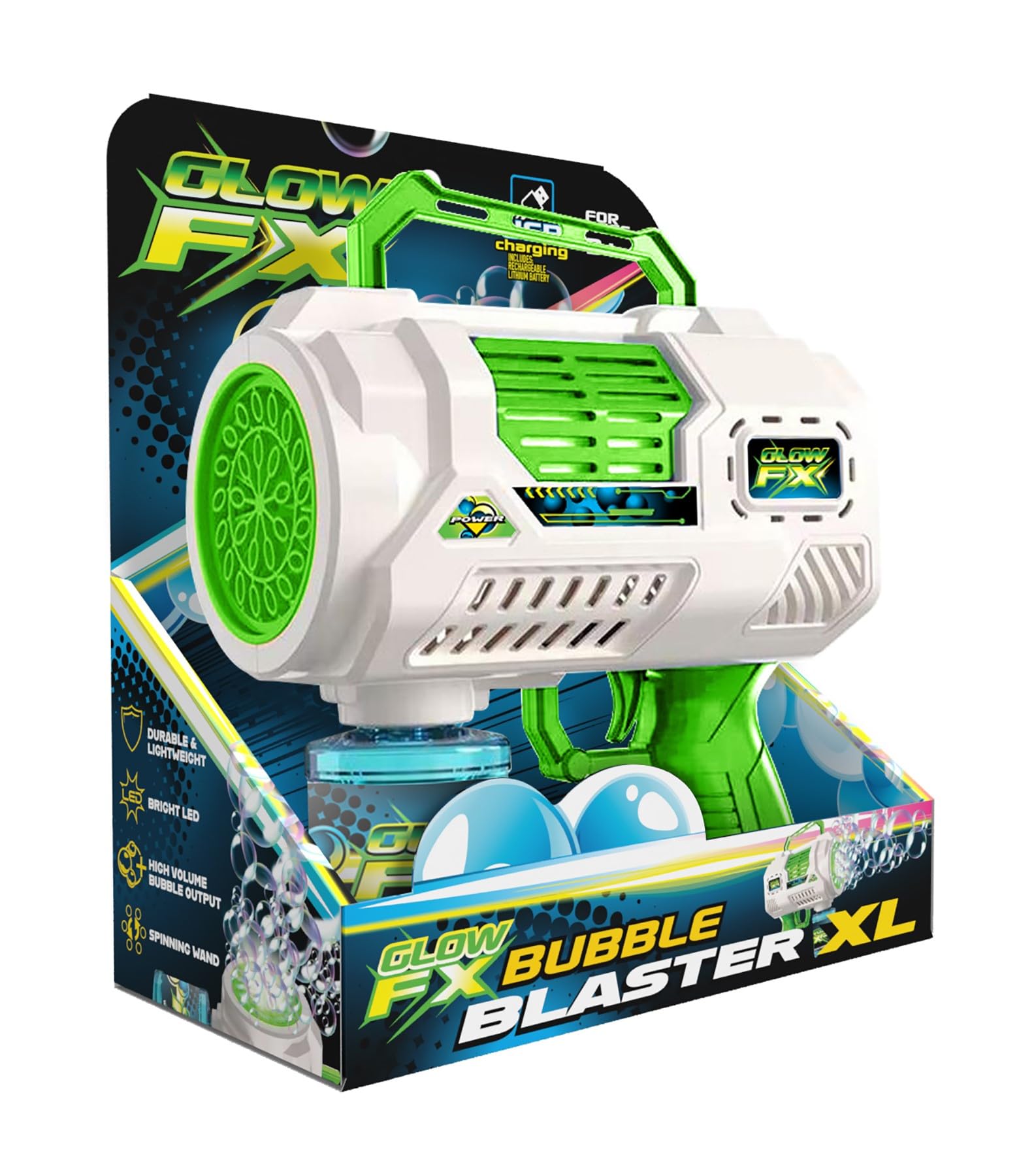 Mindscope GlowFX LED Bubble Blaster with Bubble Jets - Mess-Free Attachable Bubble Cartridge - Fun Outdoor Party Toy for Kids Birthday & Summer Backyard Play