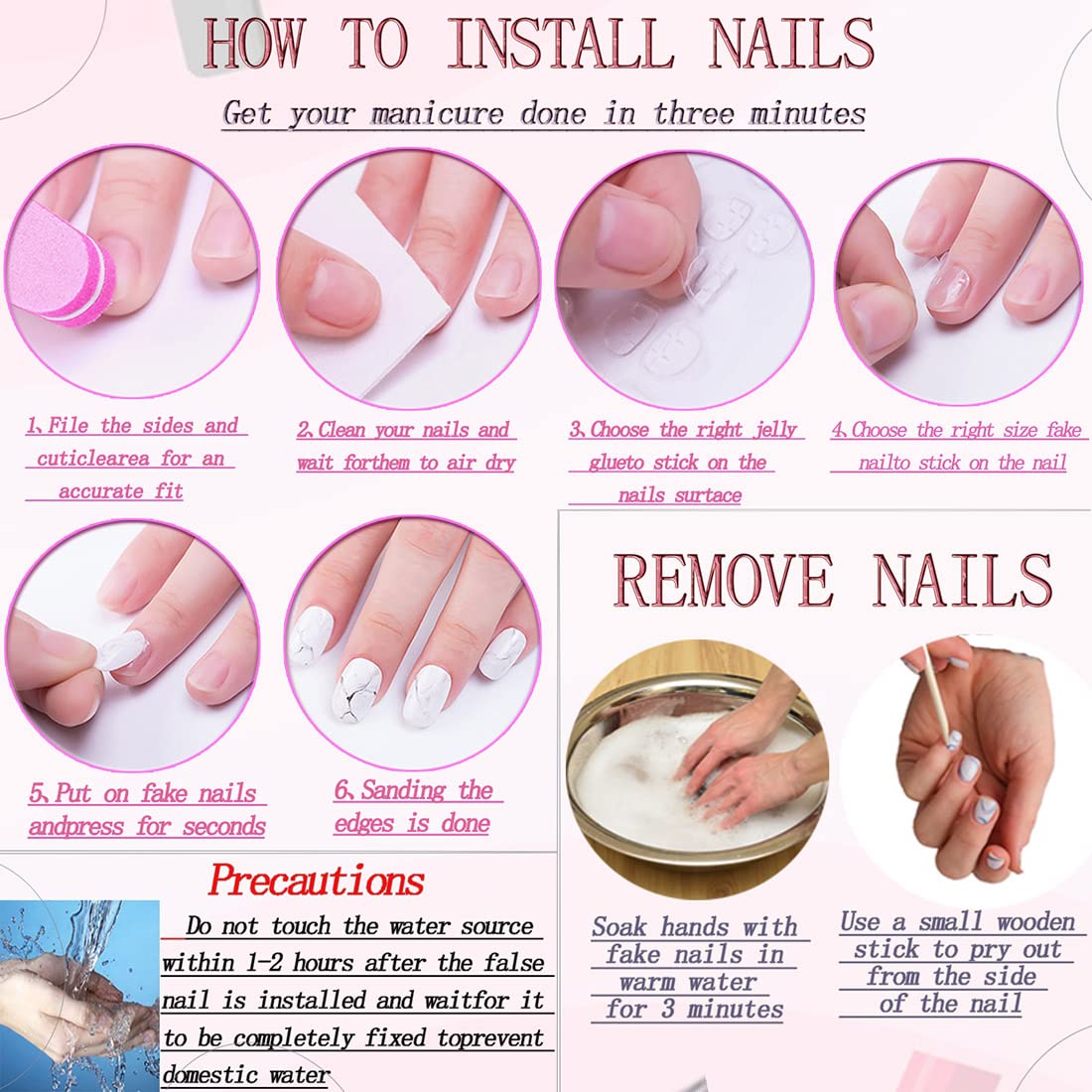 Glossy Ombre Pink Press On Nails with Glitter Designs - Medium Coffin Fake Acrylic Nails - 24Pcs Full Cover Stick On Nails for Women - Perfect for Fall Winter Holidays, Parties, Weddings & Special Occasions