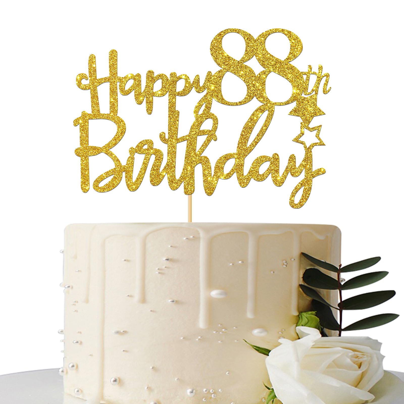 Gold Glitter Happy 88th Birthday Cake Topper - 88 Sign Cake Decor - Cheers to 88 Years Party Supplies - 88th Birthday Party Decorations for Milestone Celebrations & Retirement Parties
