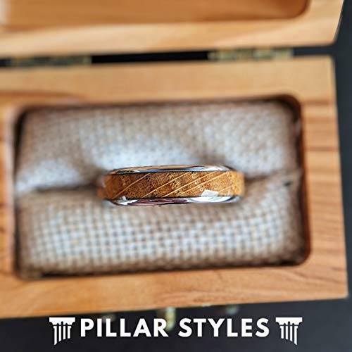 Premium 6mm Bourbon Barrel Wood & Tungsten Ring for Men - Whiskey Barrel Wood Inlay Wedding Band, Comfort Fit Rustic Anniversary Gift - Perfect for Weddings, Engagements & Special Occasions