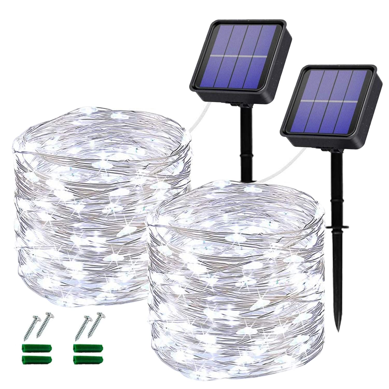 2 Pack 120LED Solar String Lights Outdoor Waterproof - 12M/40Ft 8 Modes Copper Wire Fairy Lights for Patio, Garden, Tree, Party & Wedding Decoration (Cool White) | Solar Powered Outdoor Lighting for Backyard, Landscape & Holiday Decor
