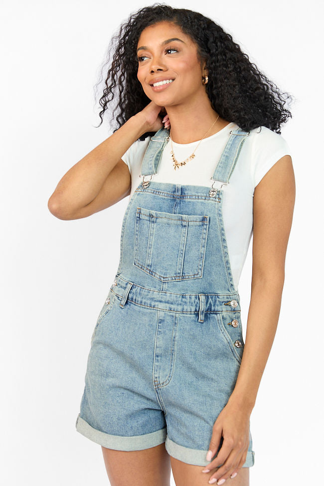 Common Ground Medium Wash Relaxed Fit Cuffed Overalls for Women - Comfortable Denim Jumpsuit with Adjustable Straps - Perfect for Casual Outings, Gardening & Weekend Wear