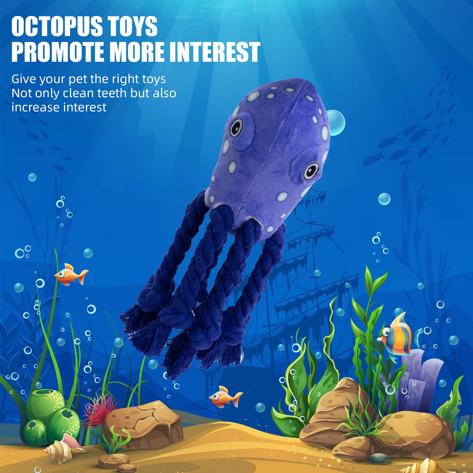 Durable Blue Octopus Dog Toy with Soft Fabric & Rope Knot - Interactive Squeaky Chew Toy for Small, Medium & Large Dogs - Perfect for Playtime, Training & Bonding with Your Pet