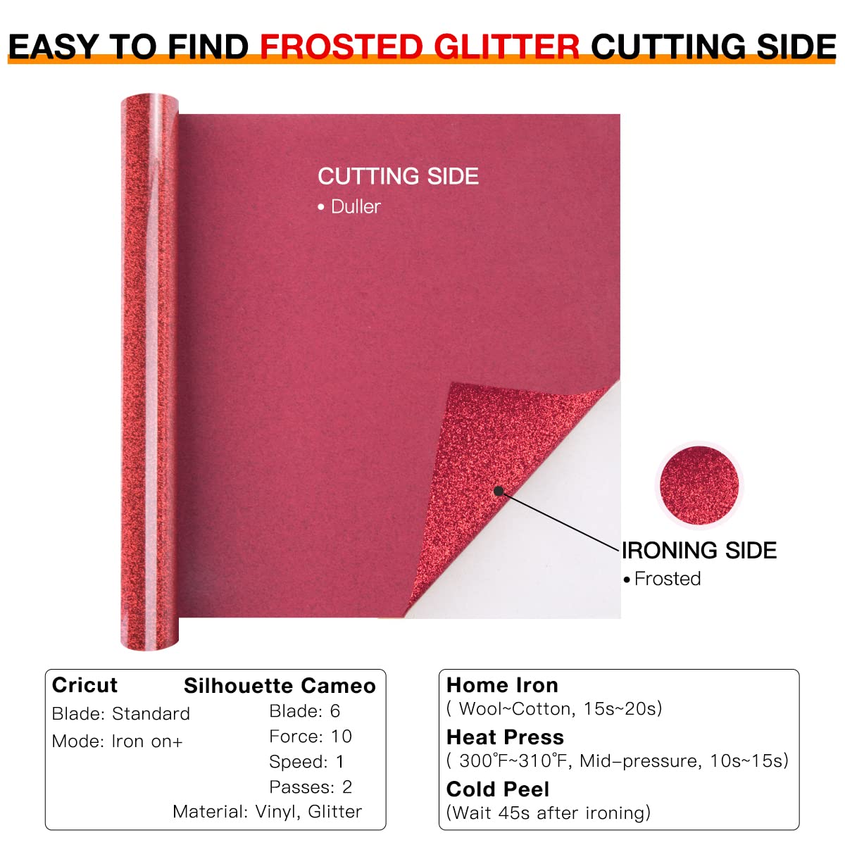 HTVRONT Red Glitter HTV Vinyl Roll - 10